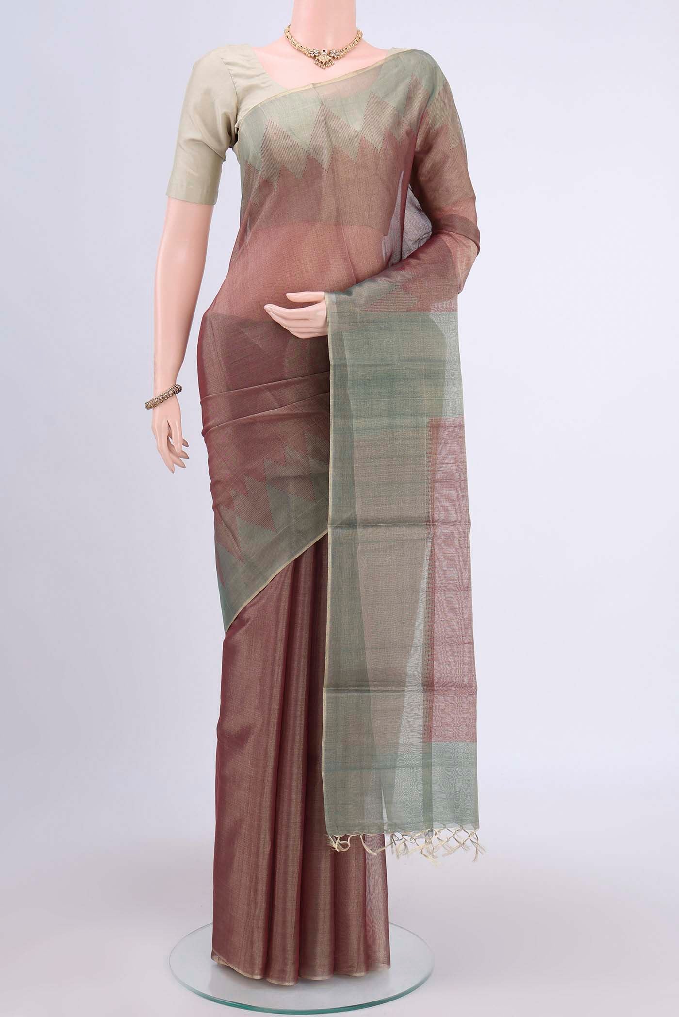Brown Tussar Silk Saree