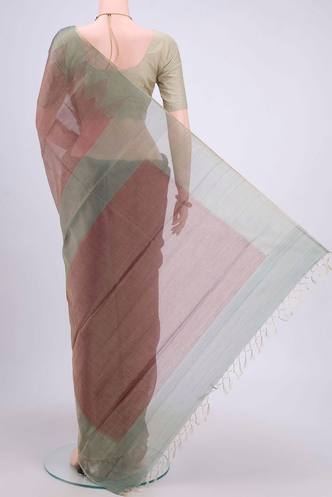 Brown Tussar Silk Saree - Image 3