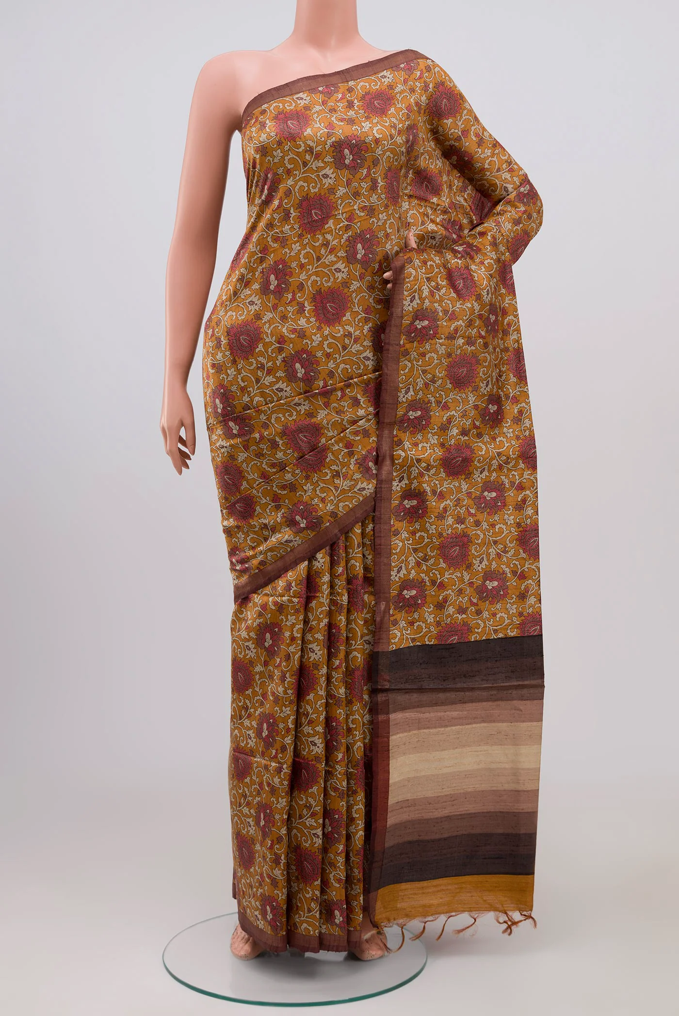 Mustard Tussar Silk Saree