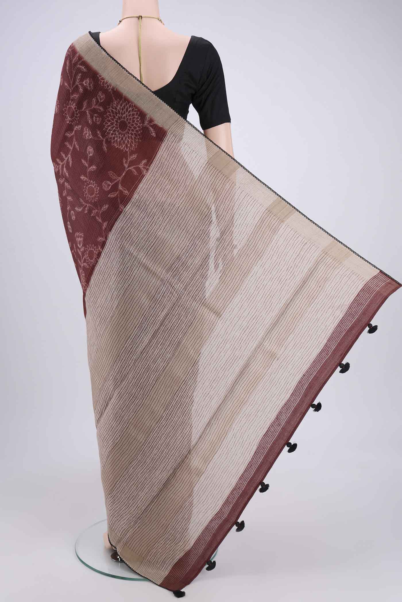 Brown Tussar Silk Saree - Image 3