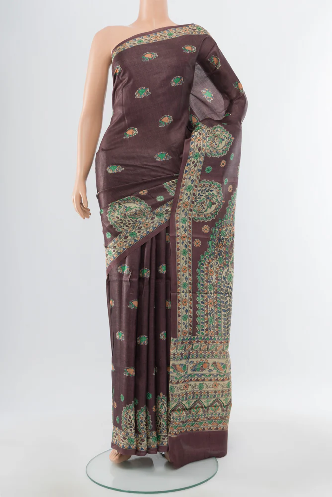 Brown Tussar Silk Saree