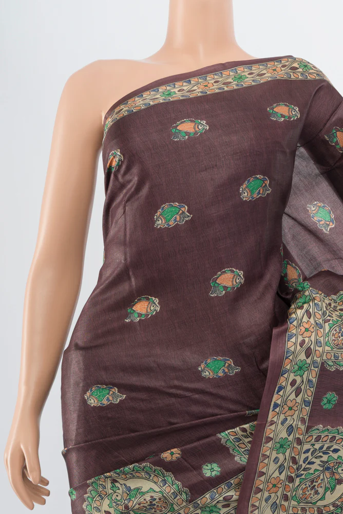 Brown Tussar Silk Saree - Image 2