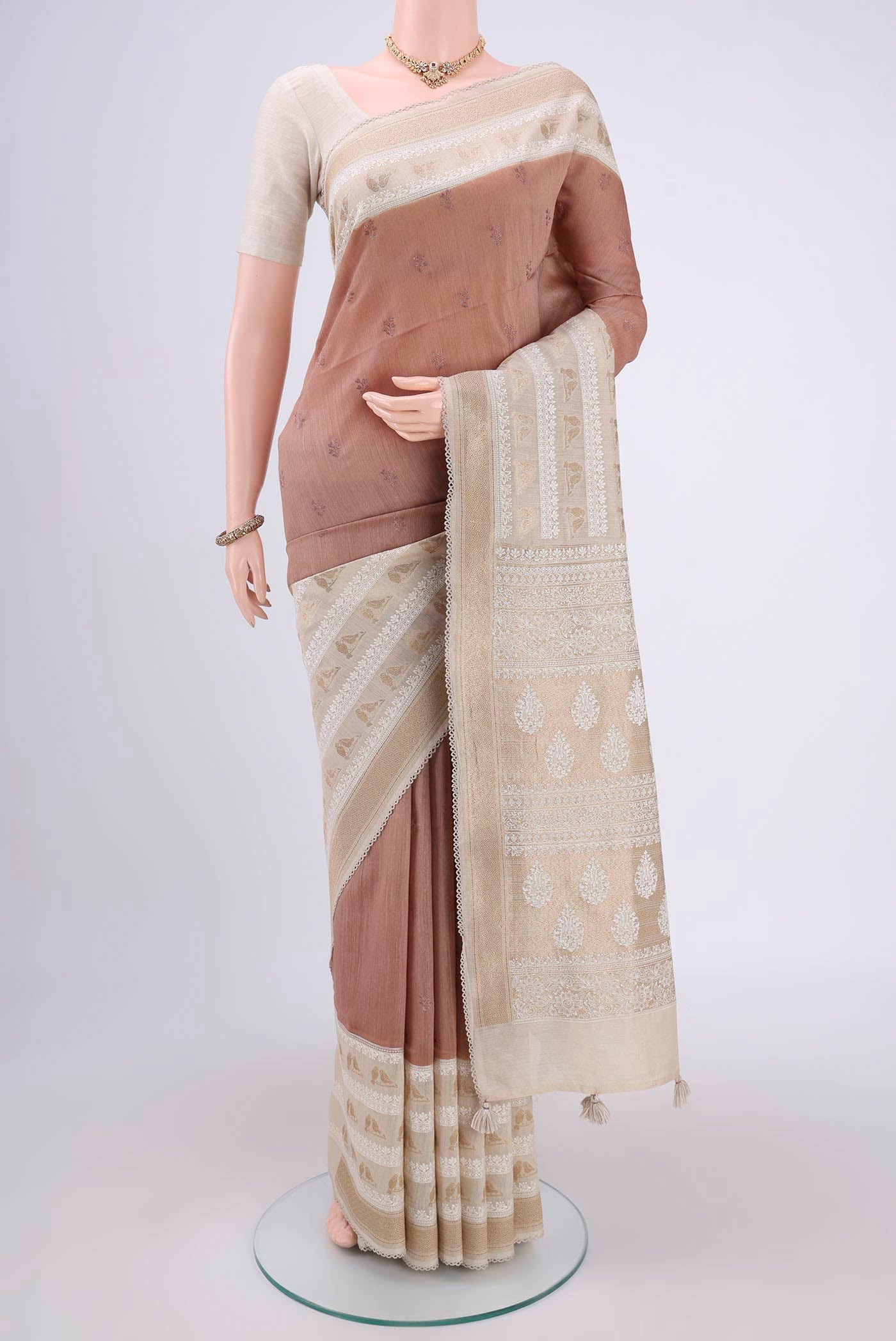 Brown Tussar Silk Saree
