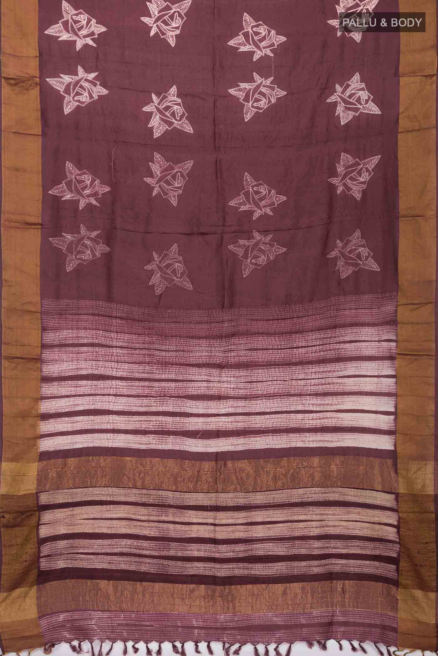 Brown Tussar Silk Saree - Image 3