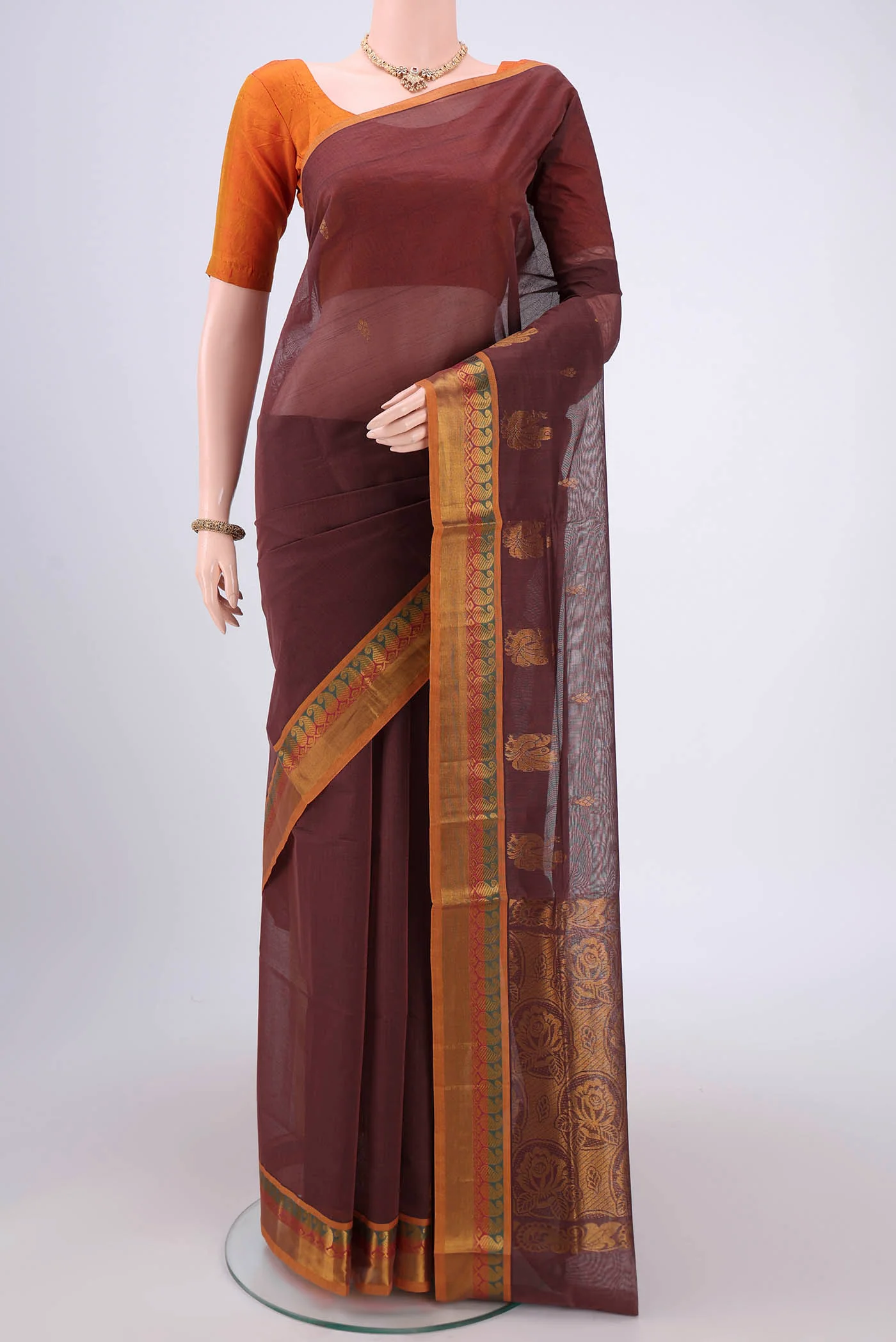 Brown Venkatagiri Cotton Saree