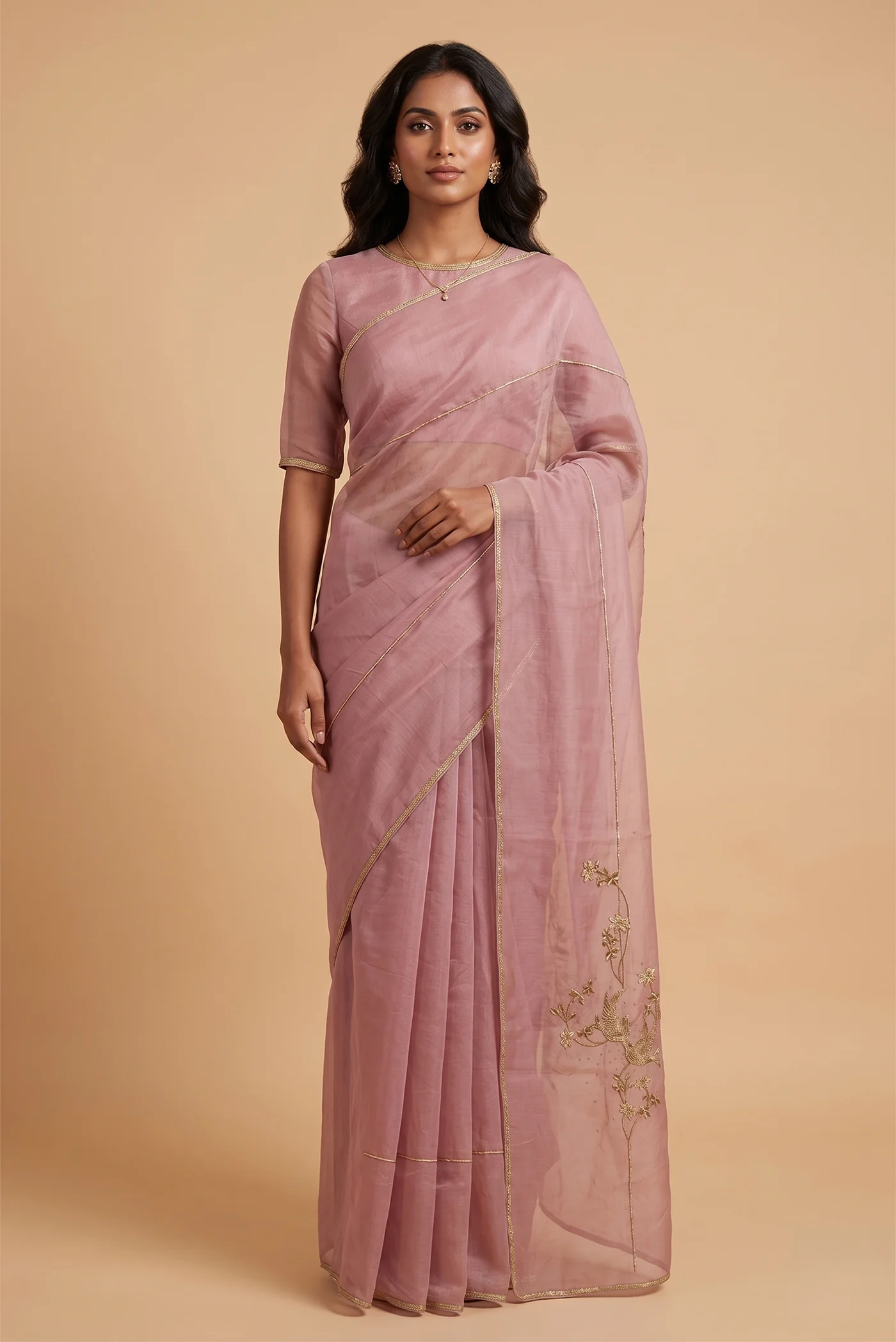 Bulbul- Pink Cotton Tissue Saree