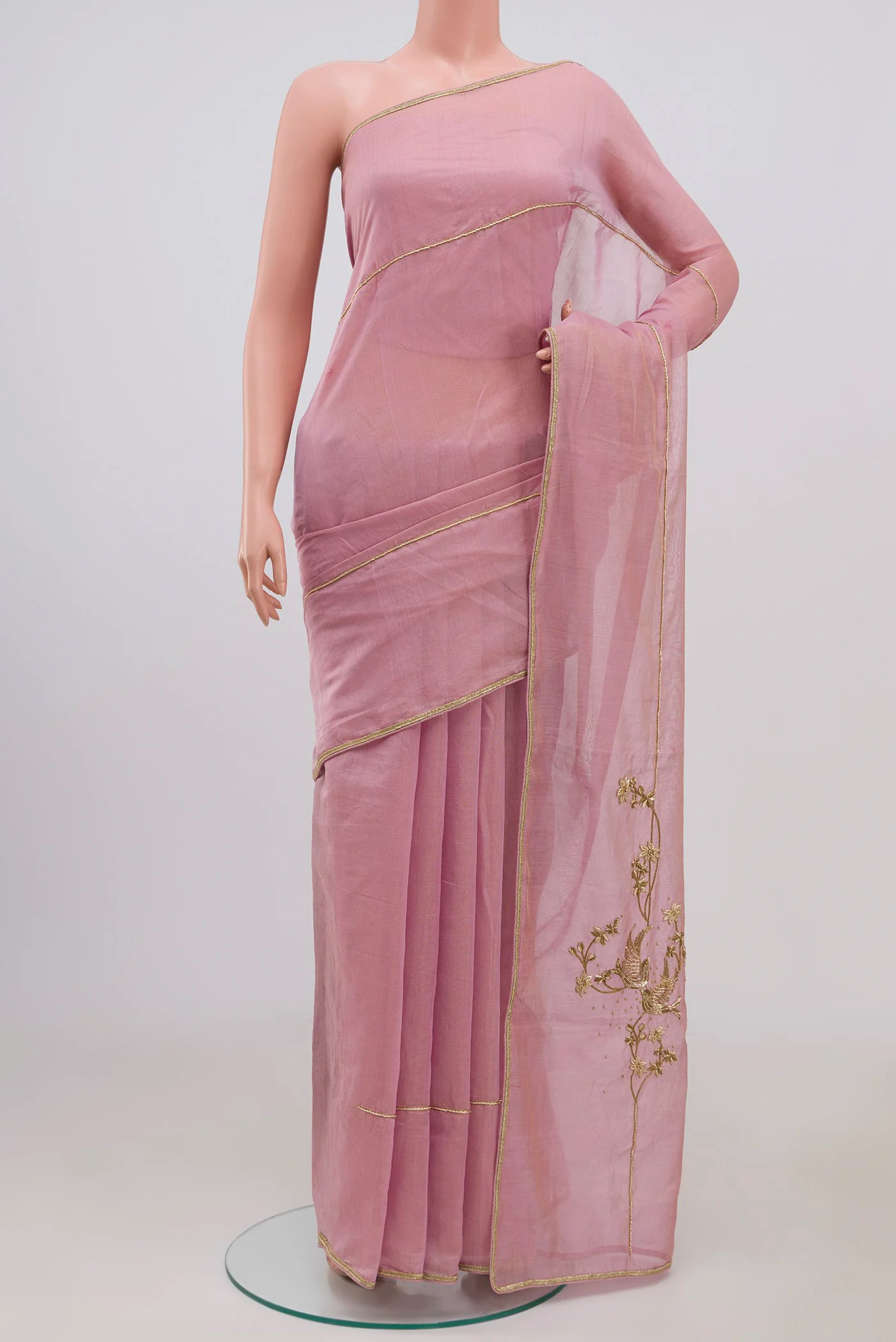 Bulbul- Pink Cotton Tissue Saree - Image 2