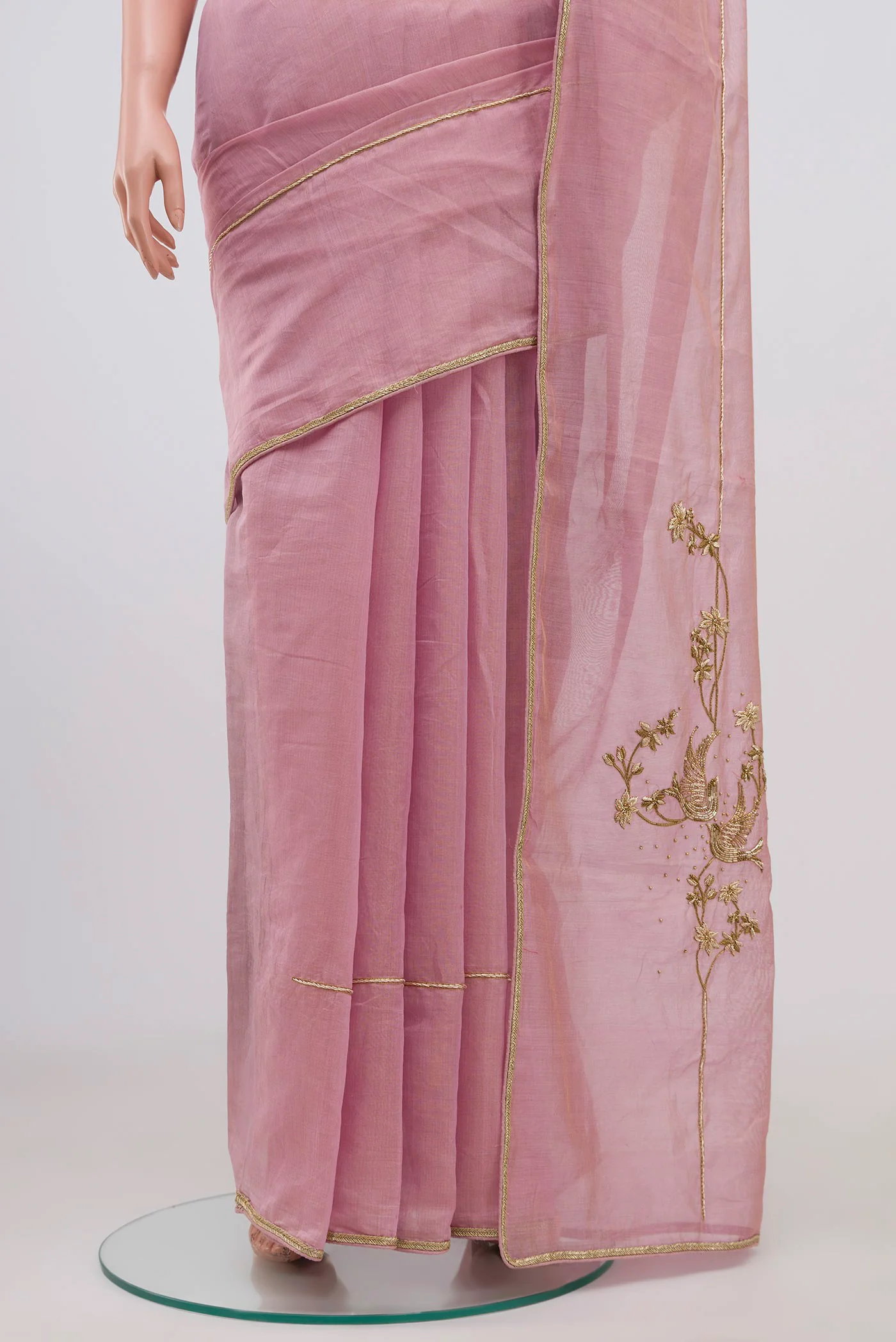 Bulbul- Pink Cotton Tissue Saree - Image 5