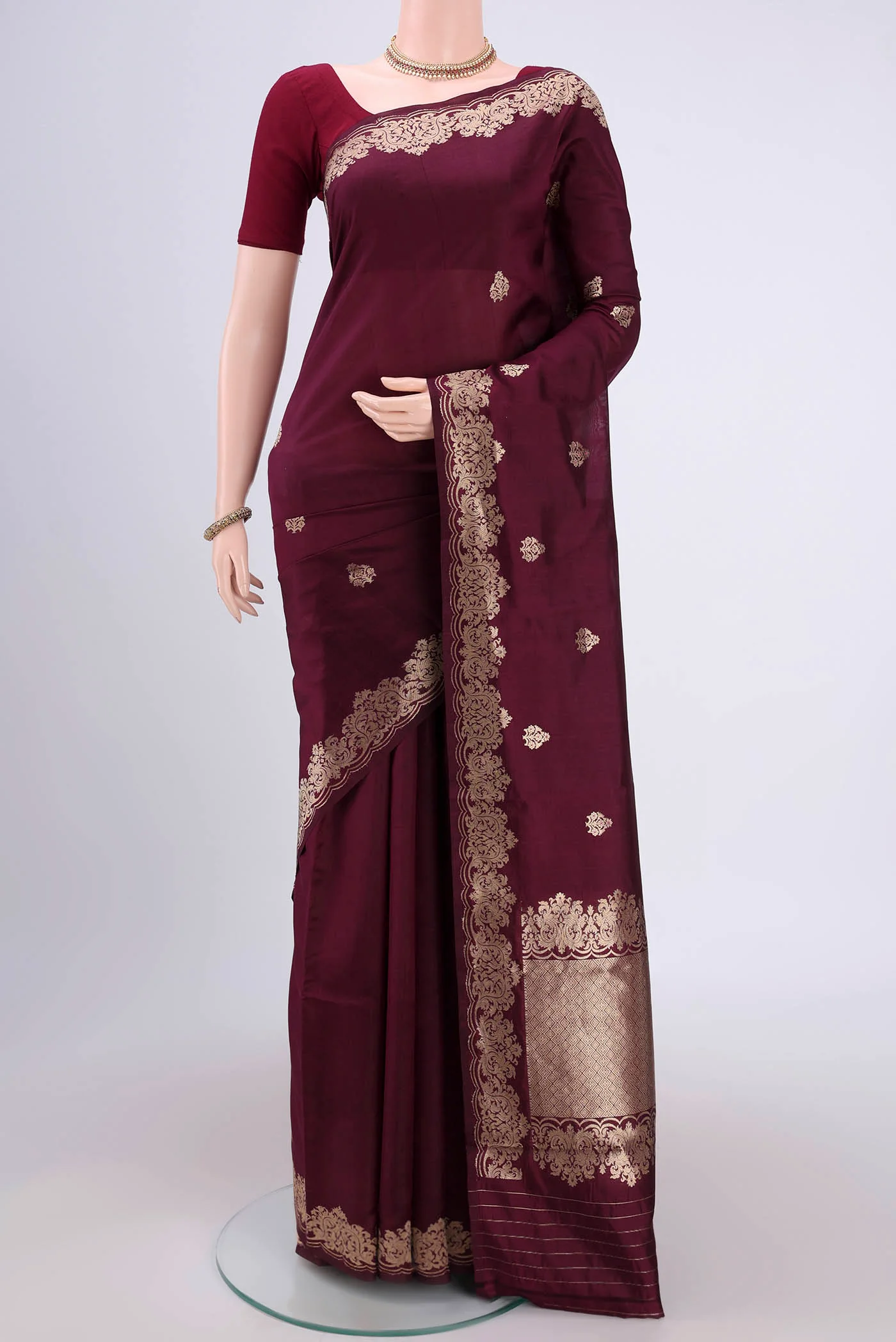 Burgundy Banarasi Katan Silk Saree