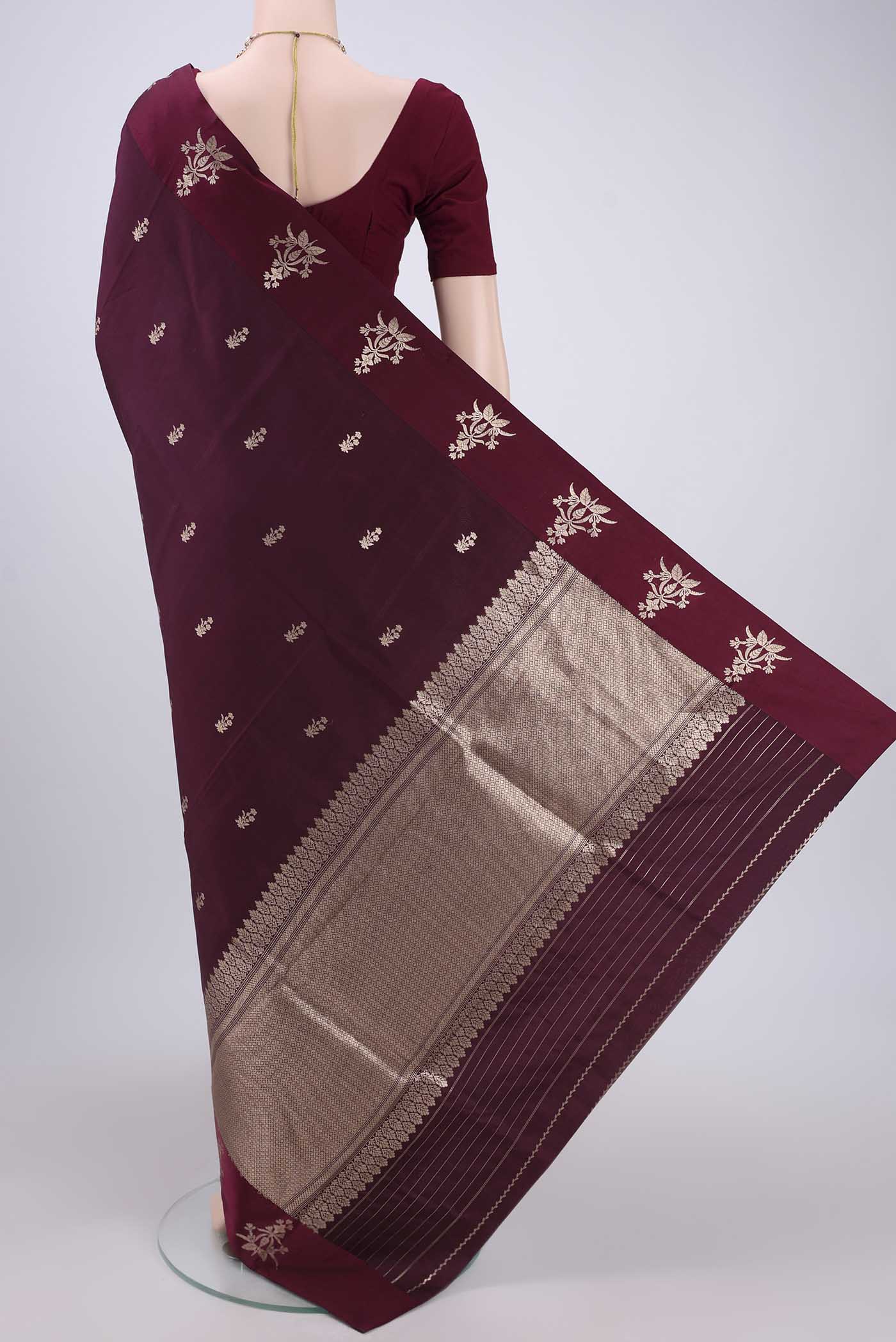 Burgundy Banarasi Katan Silk Saree - Image 3