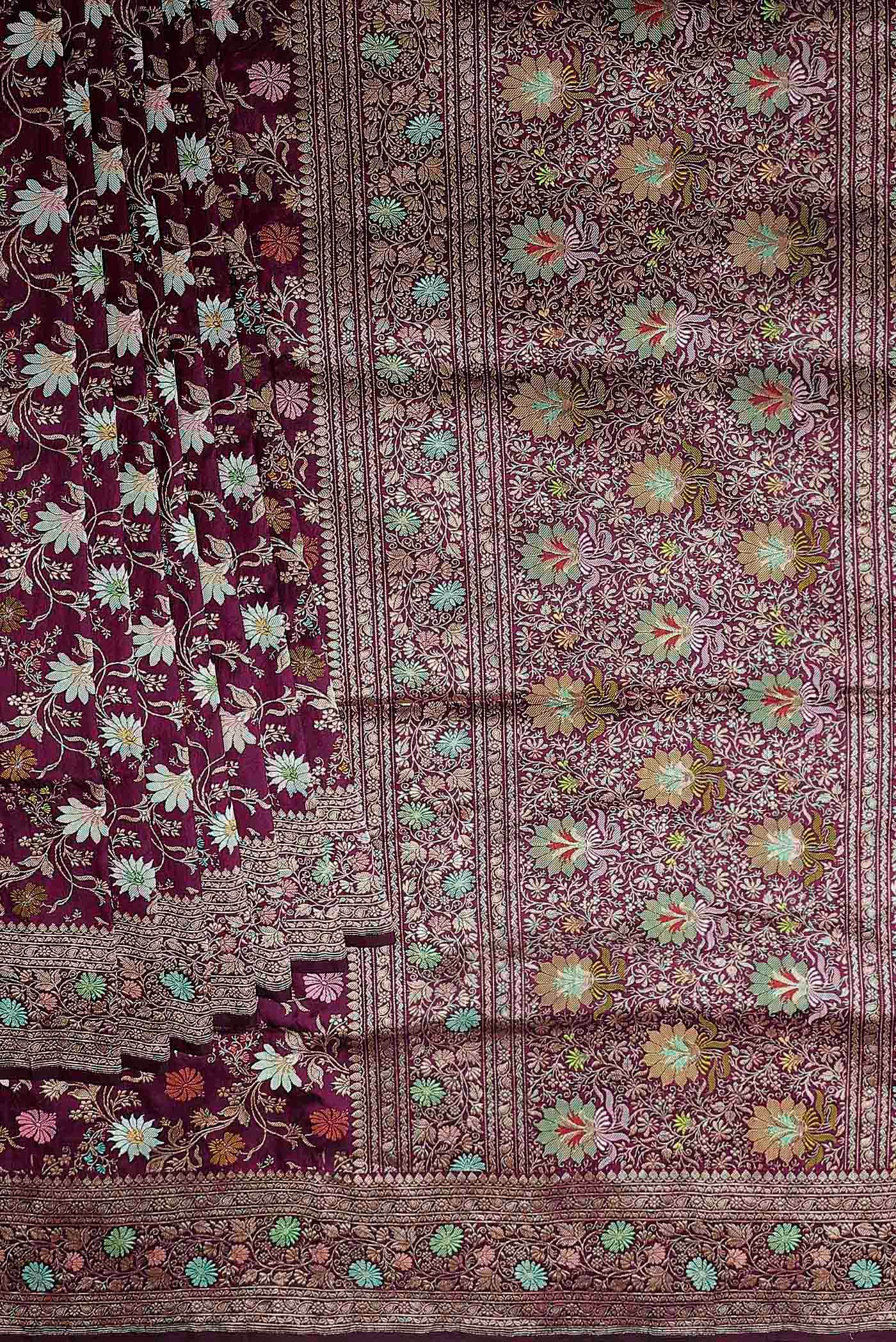 Burgundy Banarasi Silk Saree - Image 6