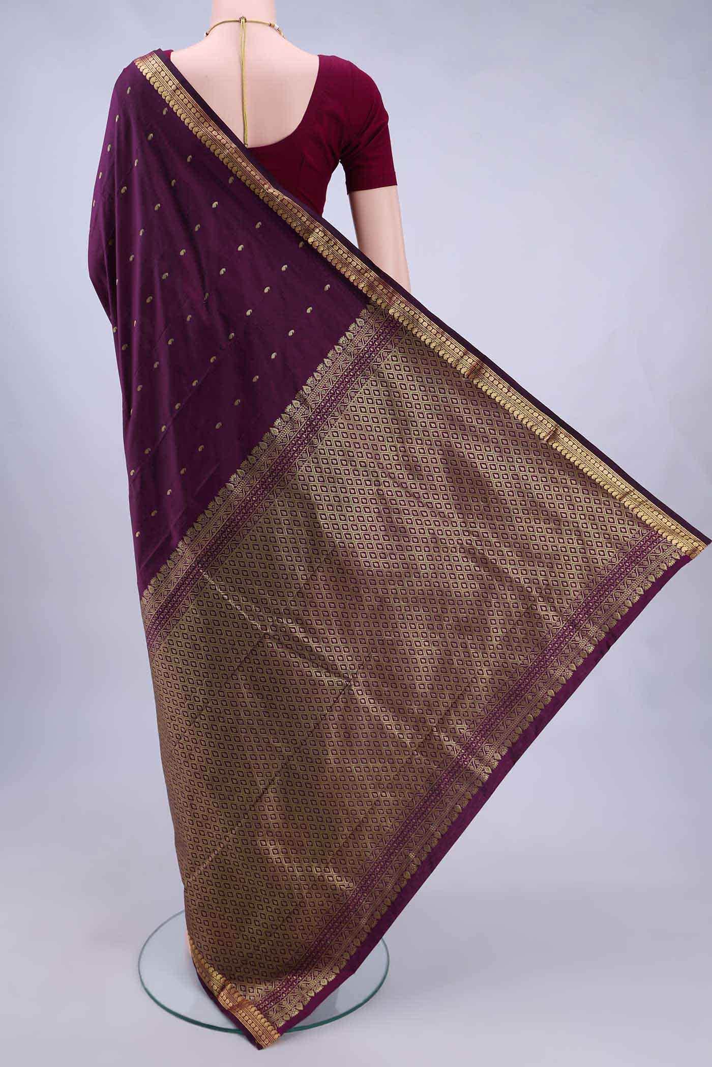 Burgundy Bangalore Silk Saree - Image 2