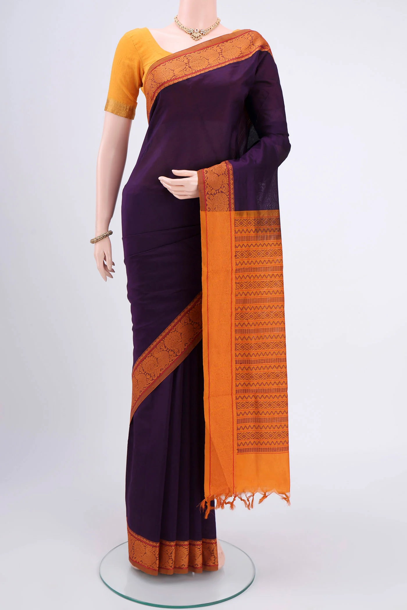 Violet Blended Poly Cotton Saree