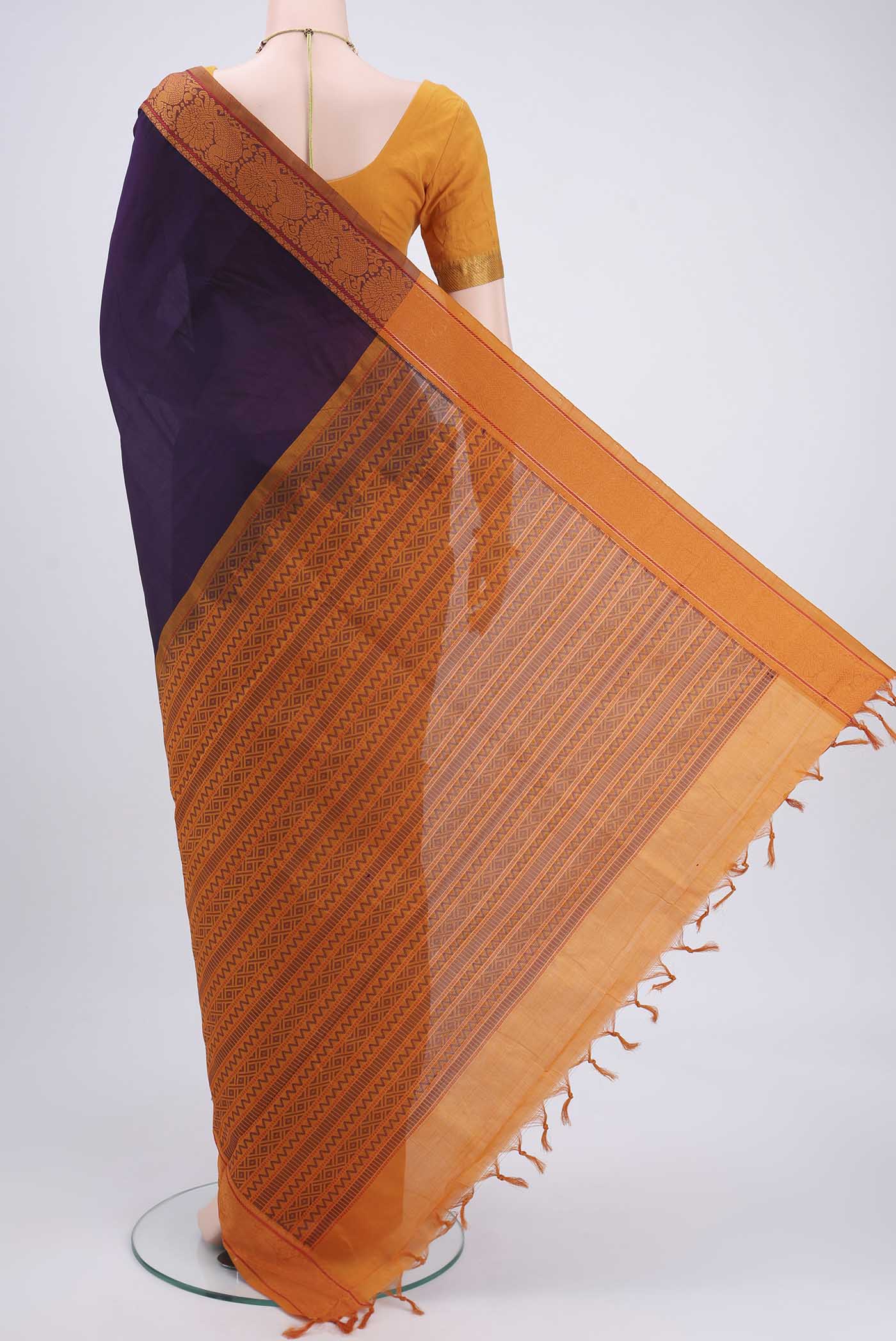 Violet Blended Poly Cotton Saree - Image 3