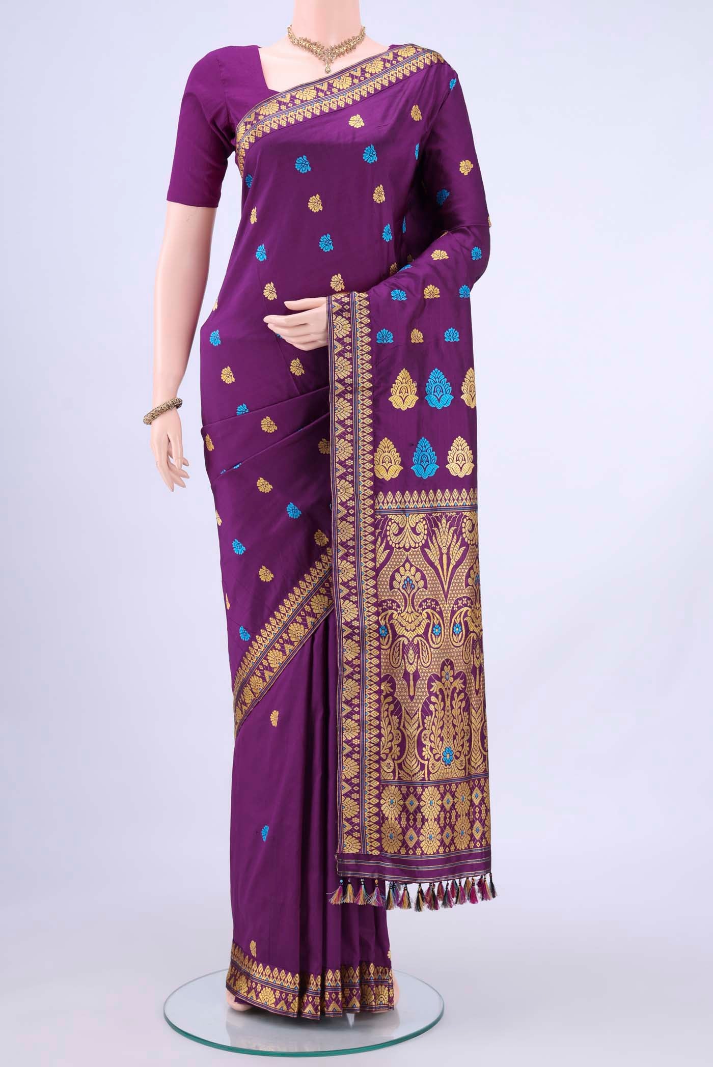 Burgundy Dual Tone Assam Silk Saree