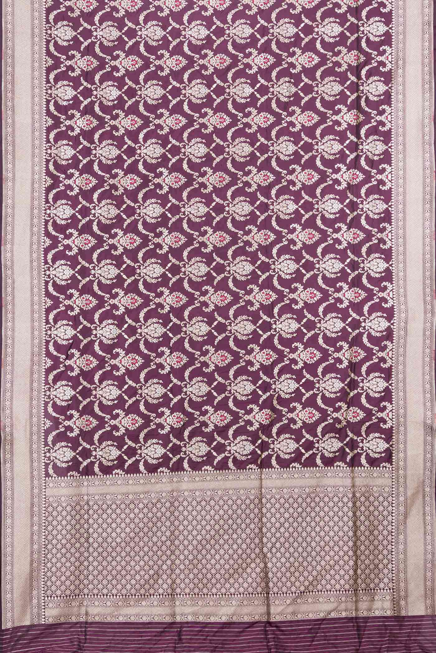 Burgundy Dual Tone Banarasi Silk Saree - Image 6