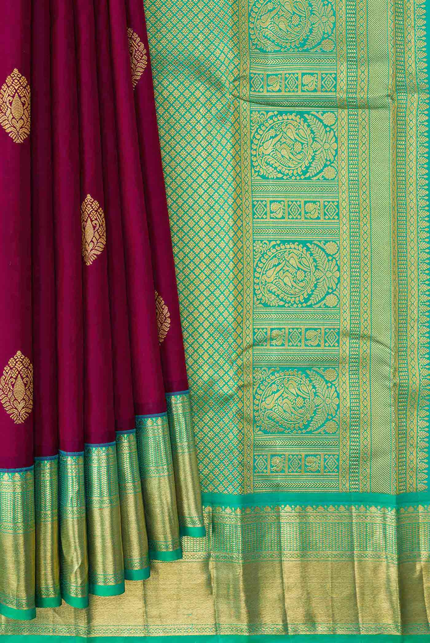 Burgundy Dual Tone Kanjivaram Silk Saree - Image 4