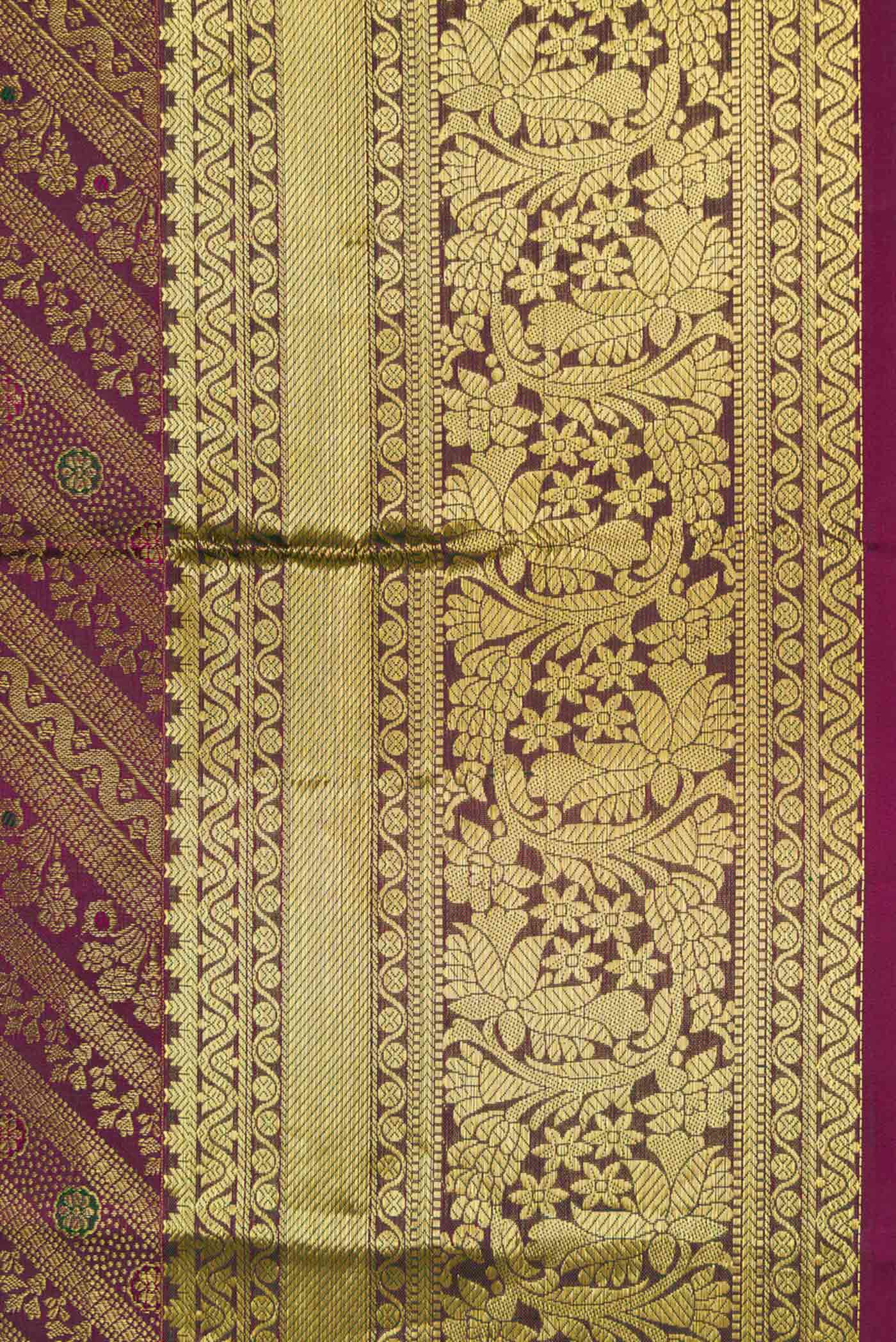 Burgundy Dual Tone Kanchipuram Silk Saree - Image 3