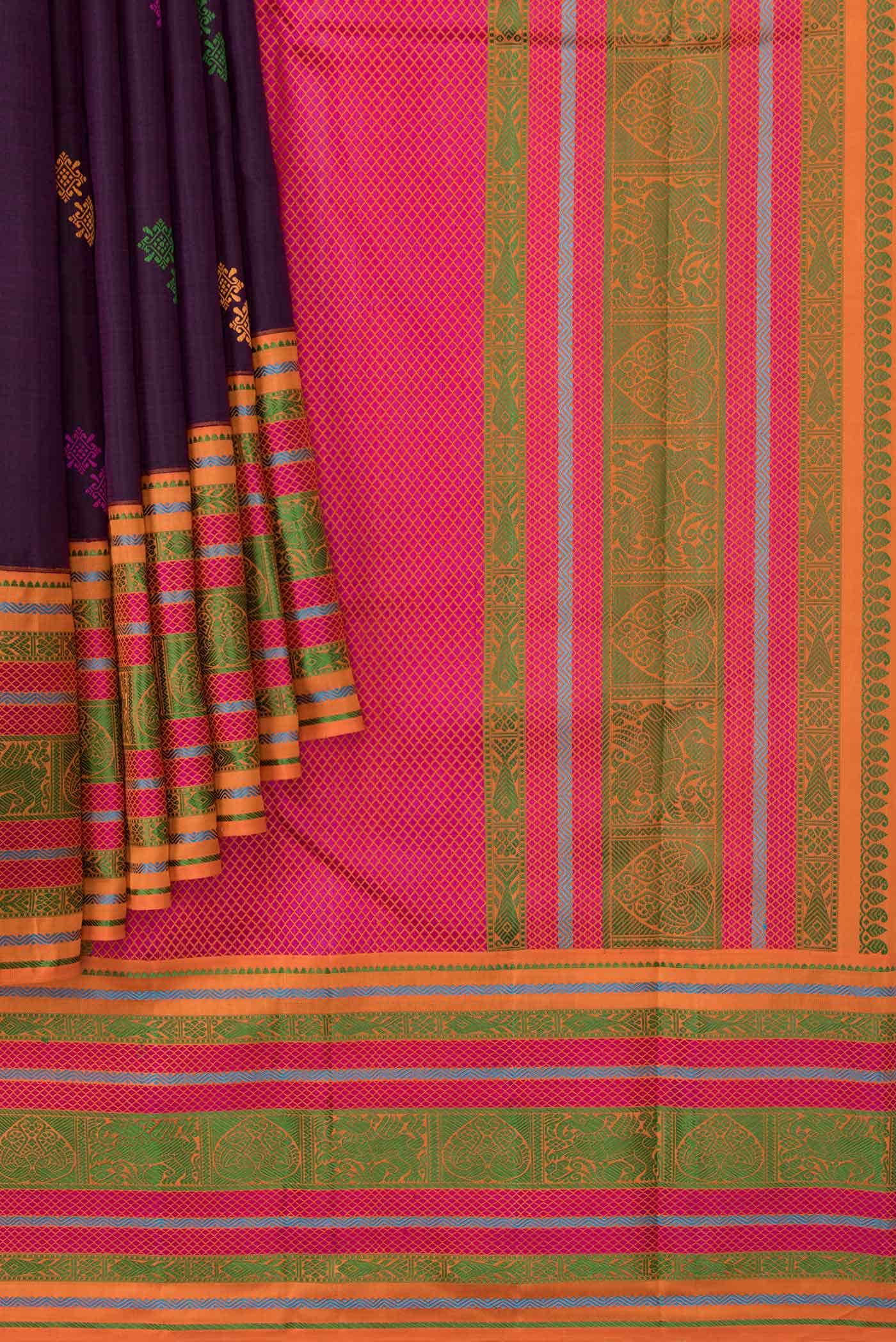Burgundy Dual Tone Kanchipuram Silk Saree - Image 2