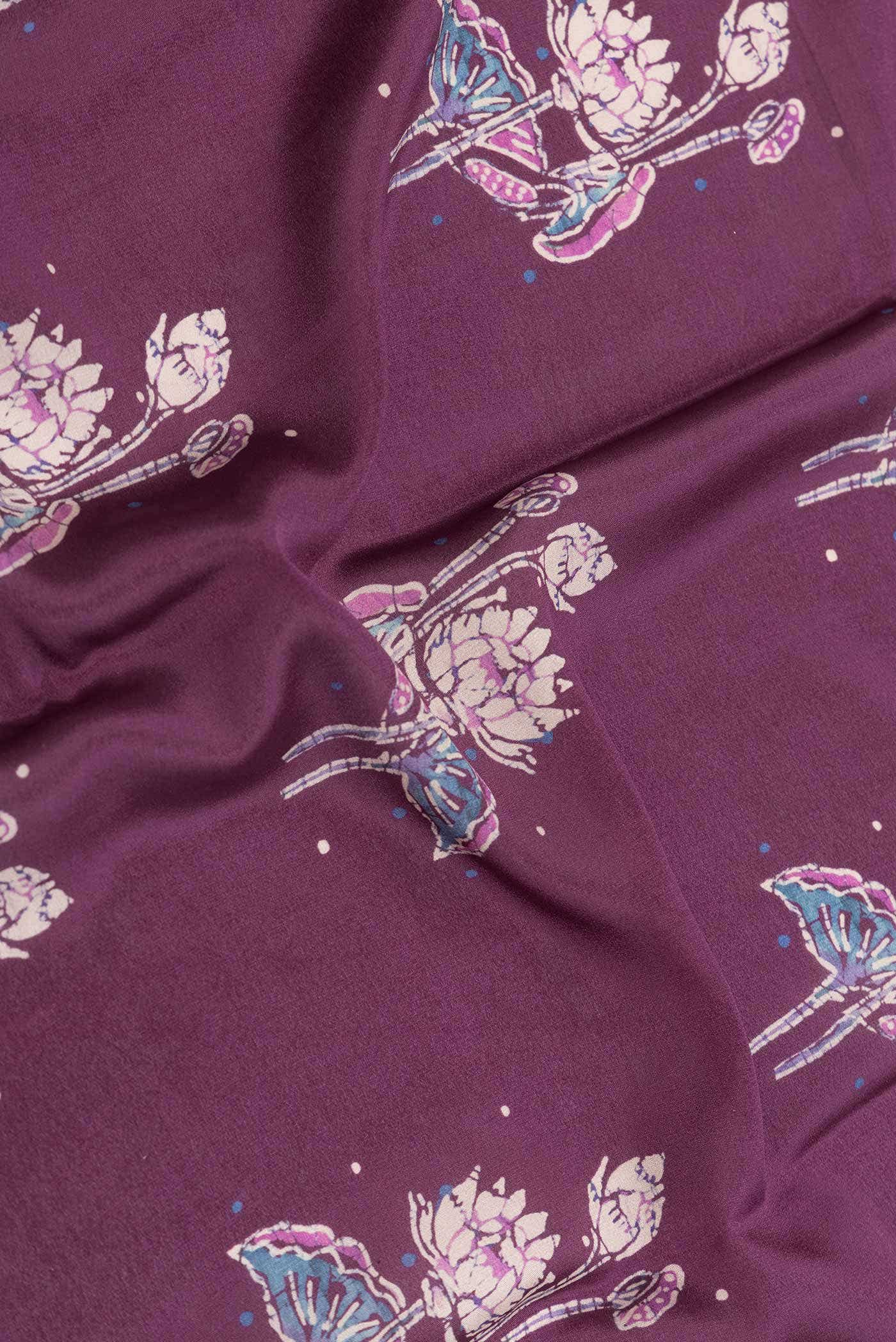 Burgundy Dual Tone Mysore Crepe Saree - Image 2