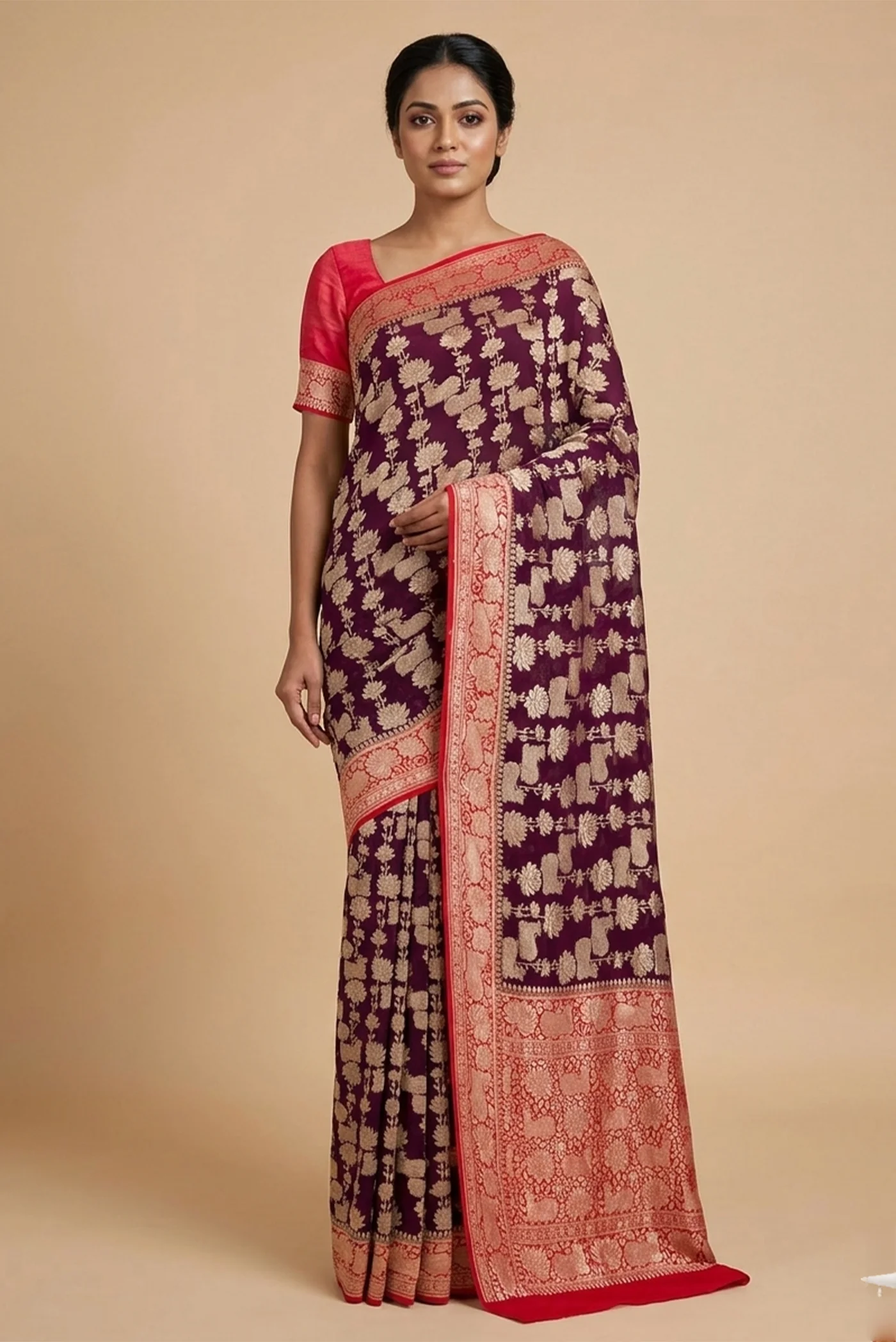 Burgundy Banarasi Georgette Saree