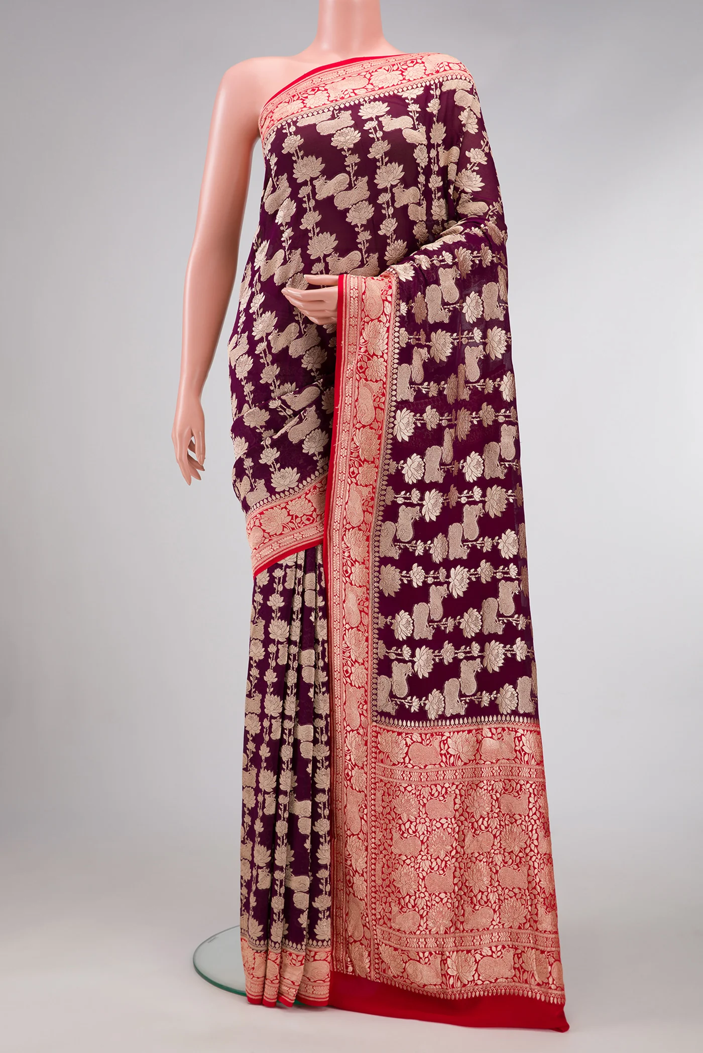 Burgundy Banarasi Georgette Saree - Image 2