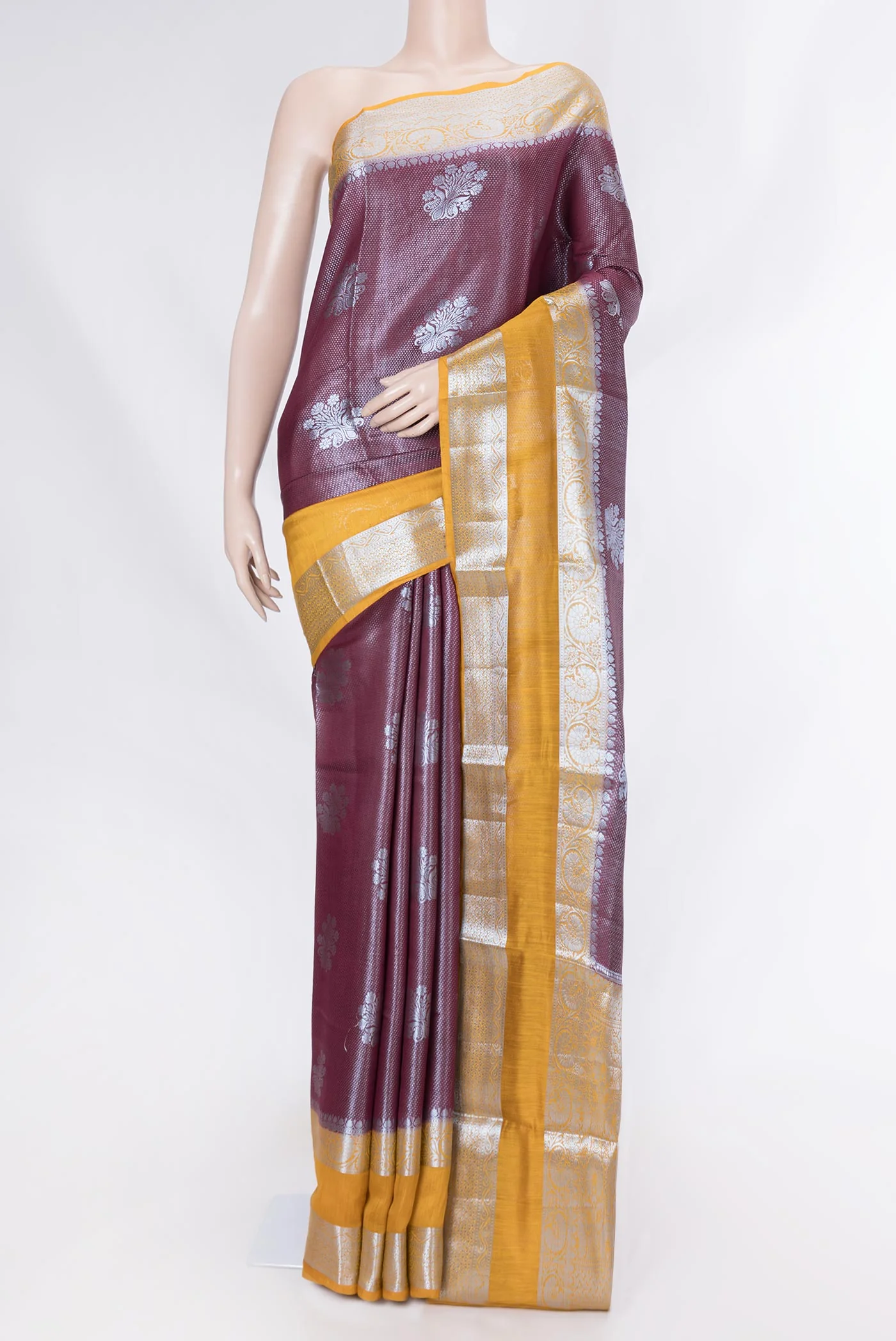 Burgundy Banarasi Raw Silk Saree