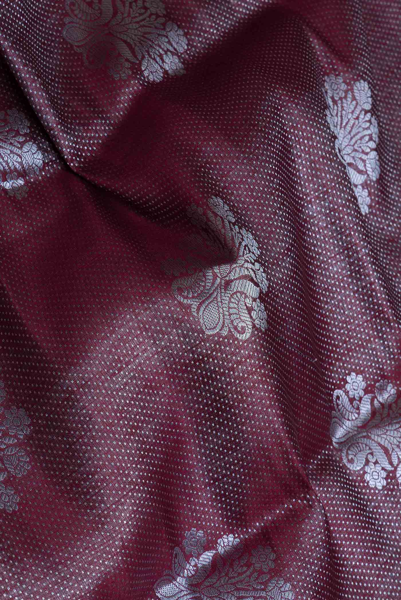 Burgundy Banarasi Raw Silk Saree - Image 2