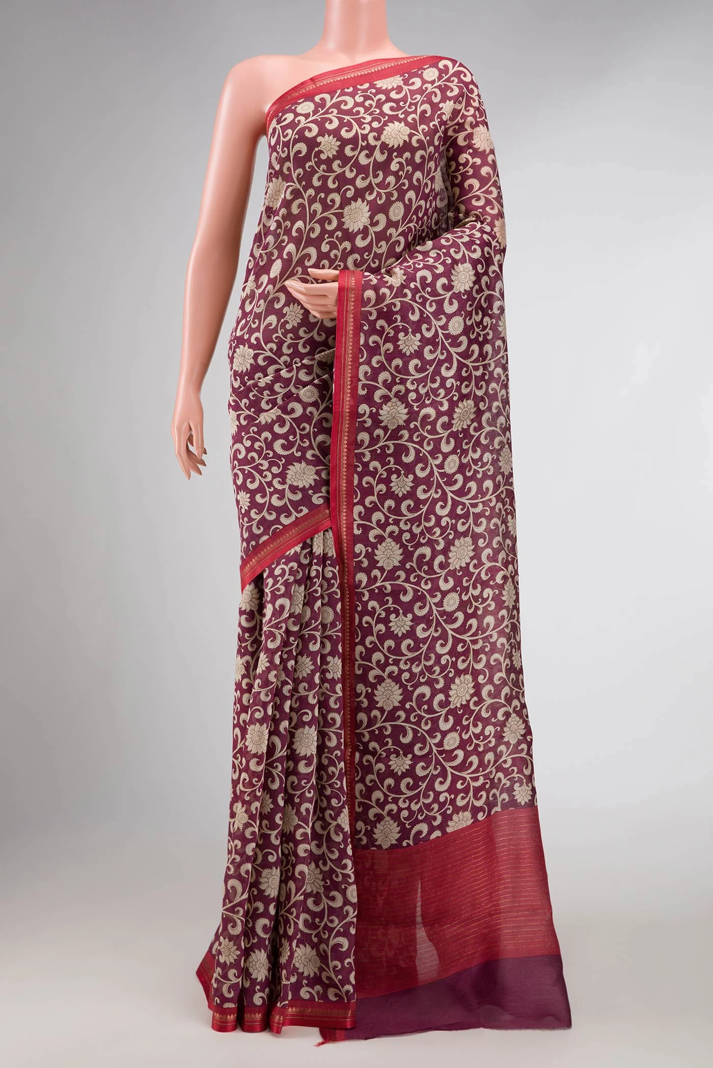Burgundy Dual Tone Tussar Silk Saree
