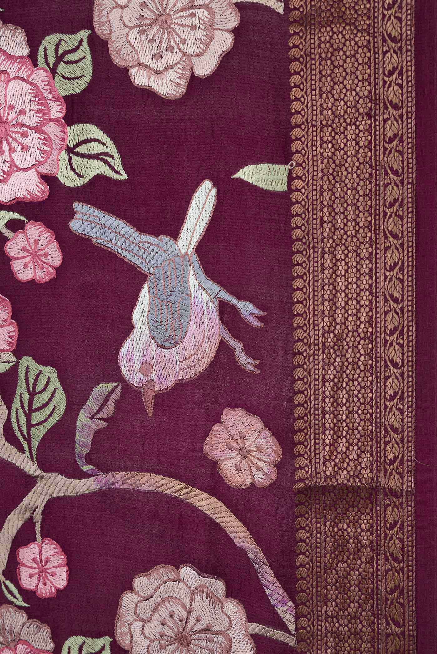 Burgundy Dual Tone Tussar Silk Saree - Image 3