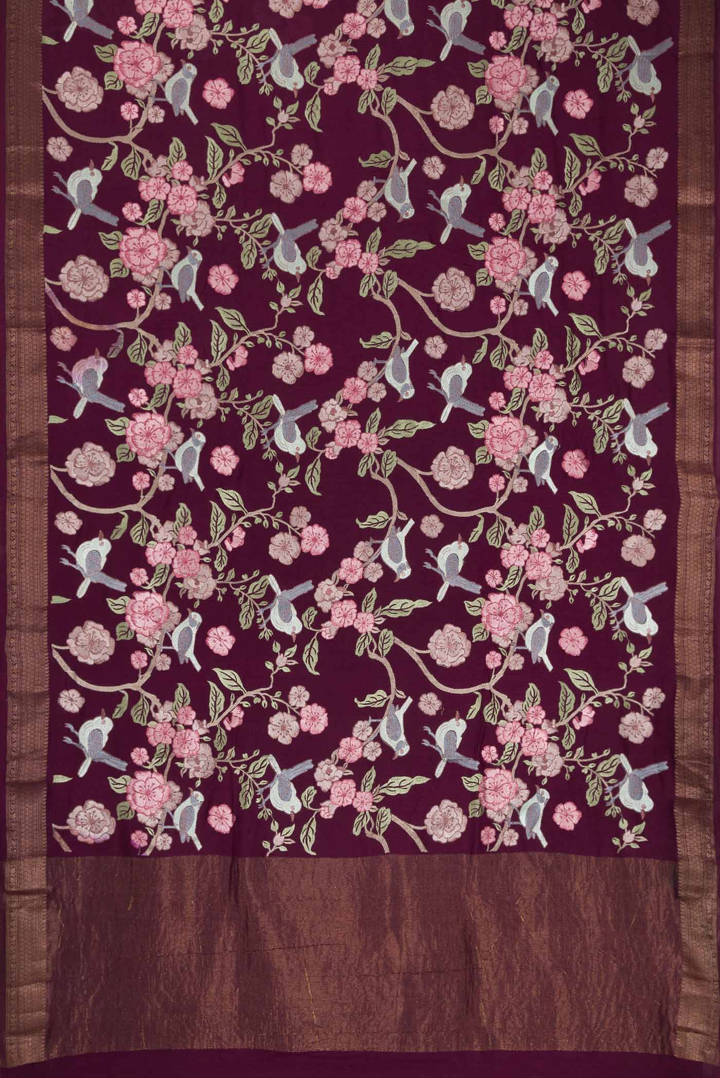 Burgundy Dual Tone Tussar Silk Saree - Image 6
