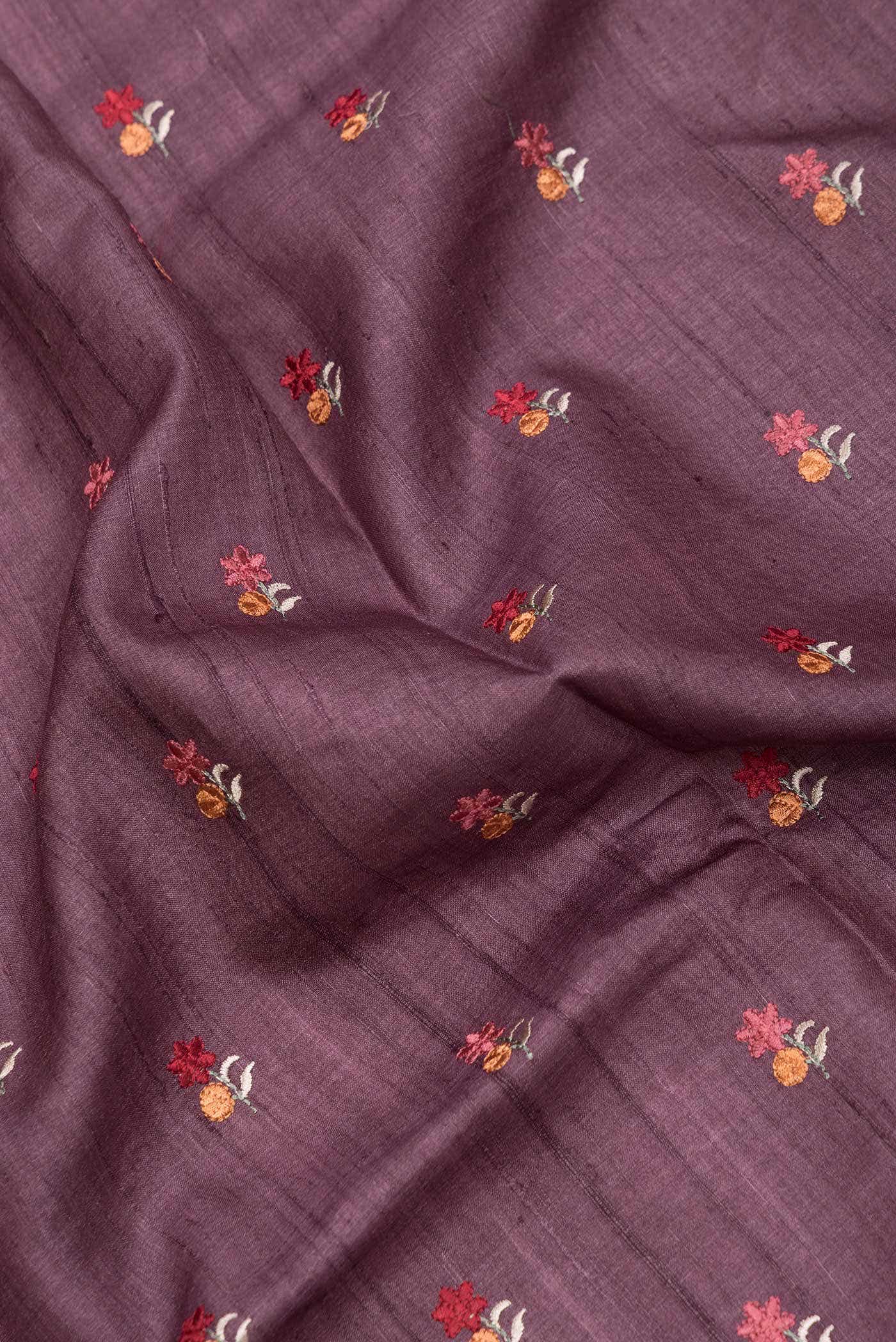 Burgundy Dual Tone Tussar Silk Saree - Image 2
