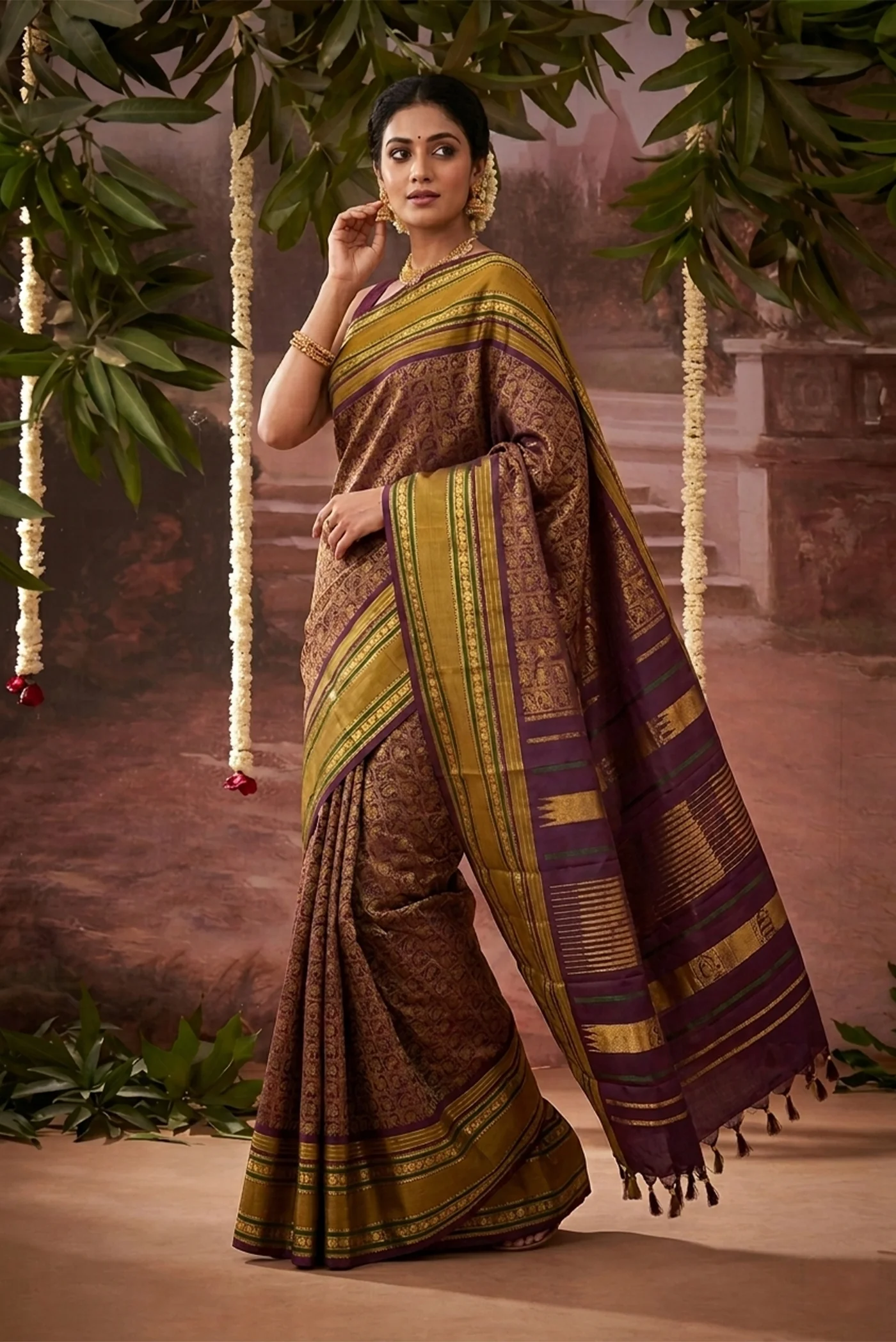 Burgundy Kanchipuram Silk Saree