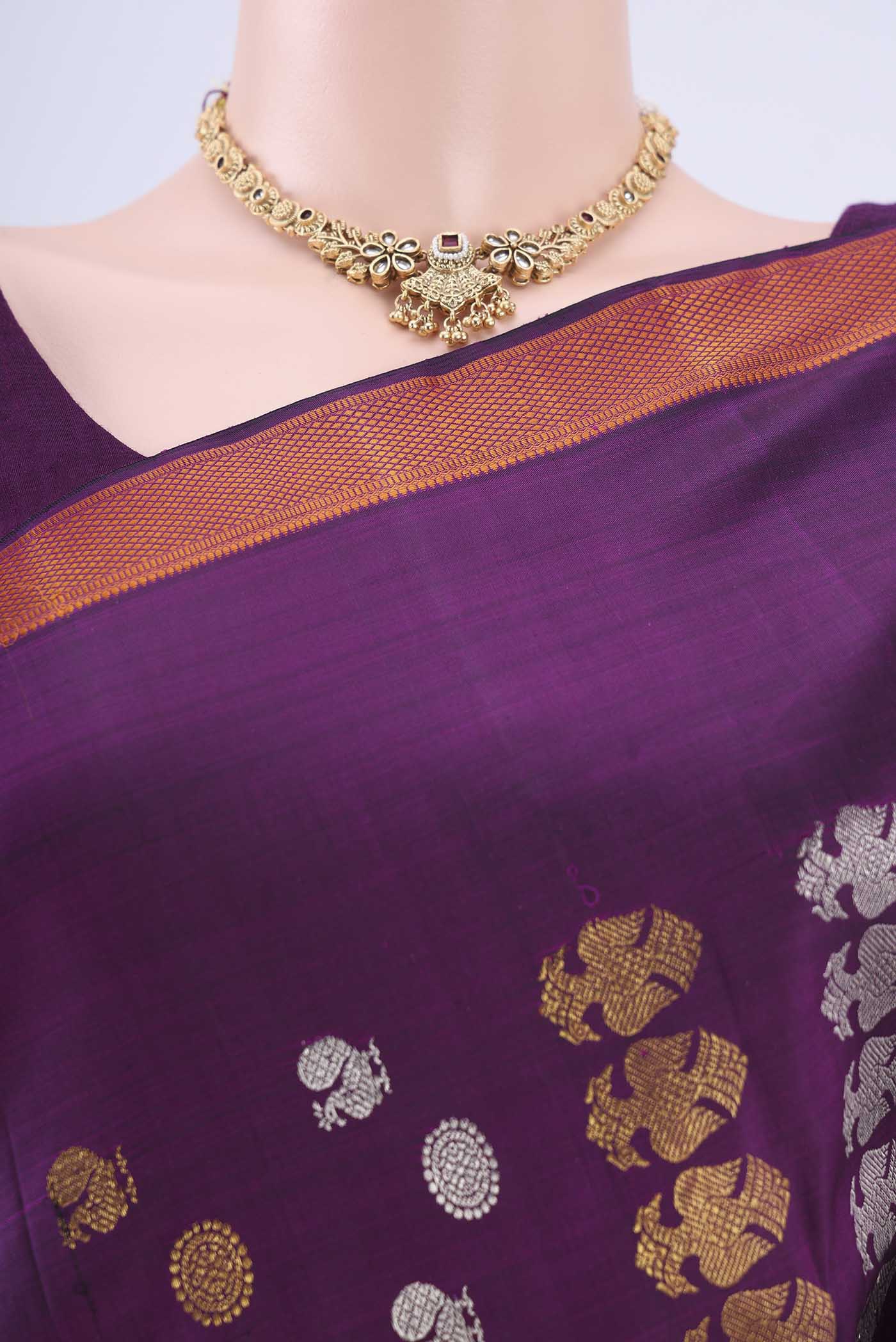 Burgundy Kanjivaram Silk Saree - Image 2