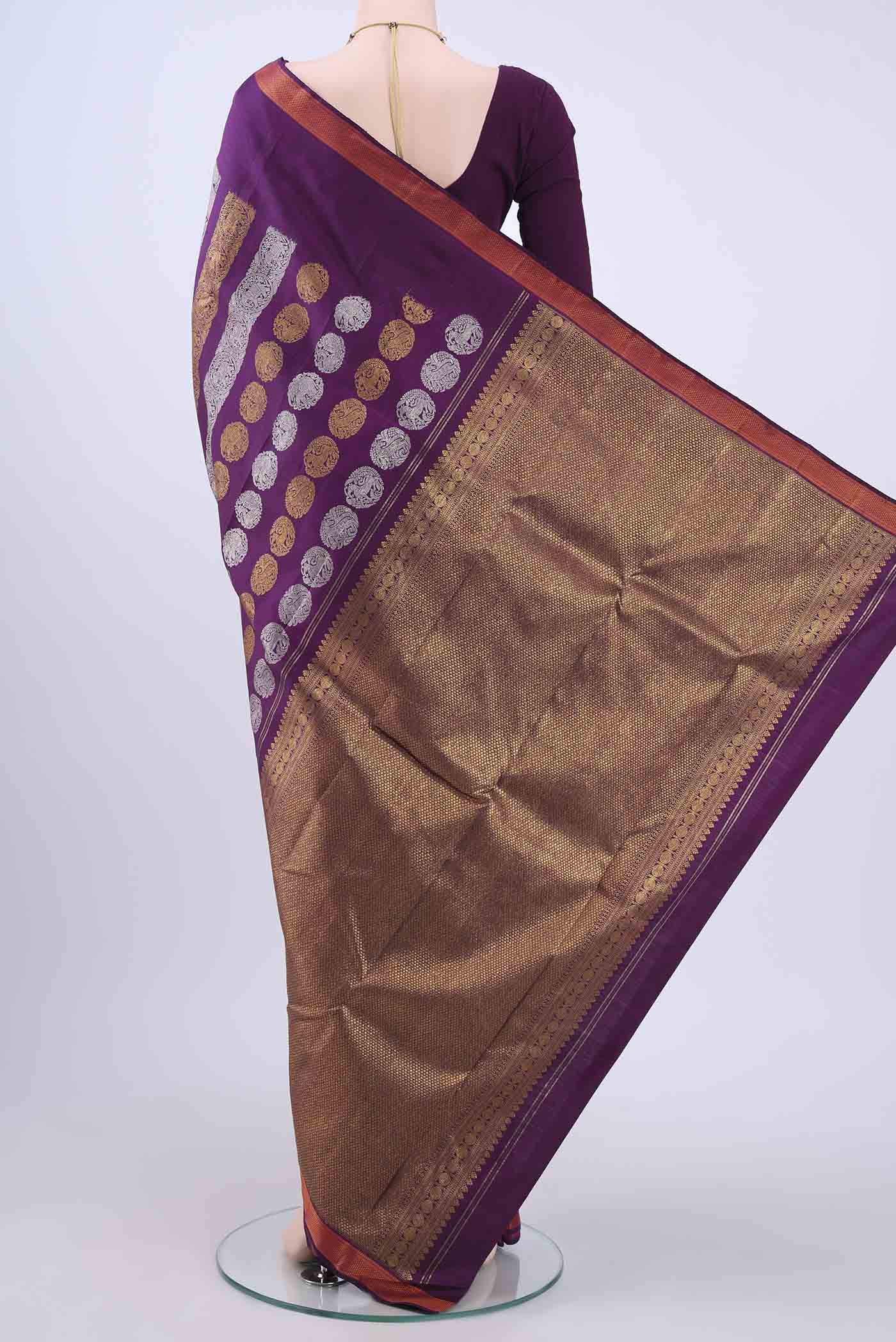 Burgundy Kanjivaram Silk Saree - Image 3