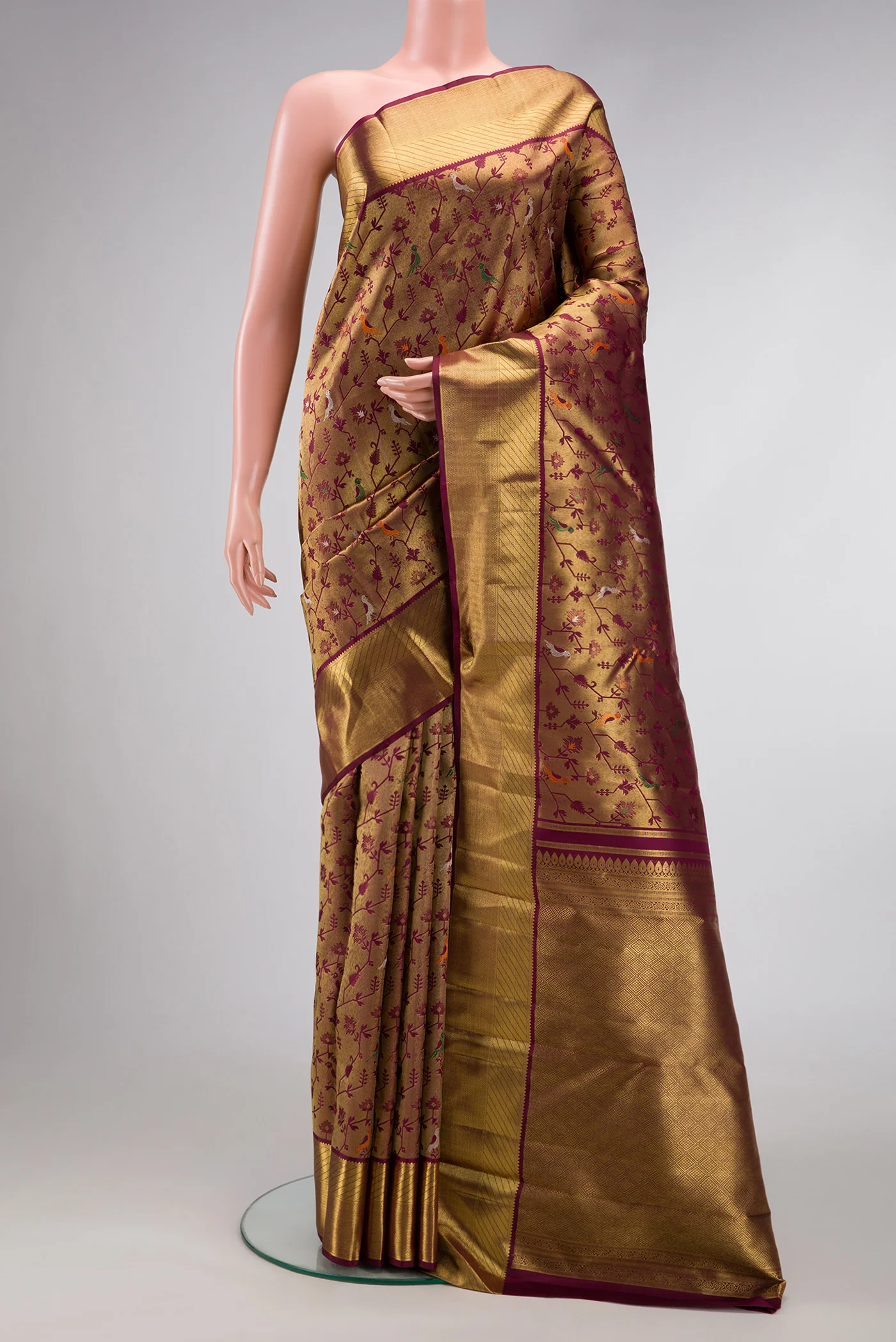 Pure Silk Pure Zari Burgundy Kanjivaram Saree