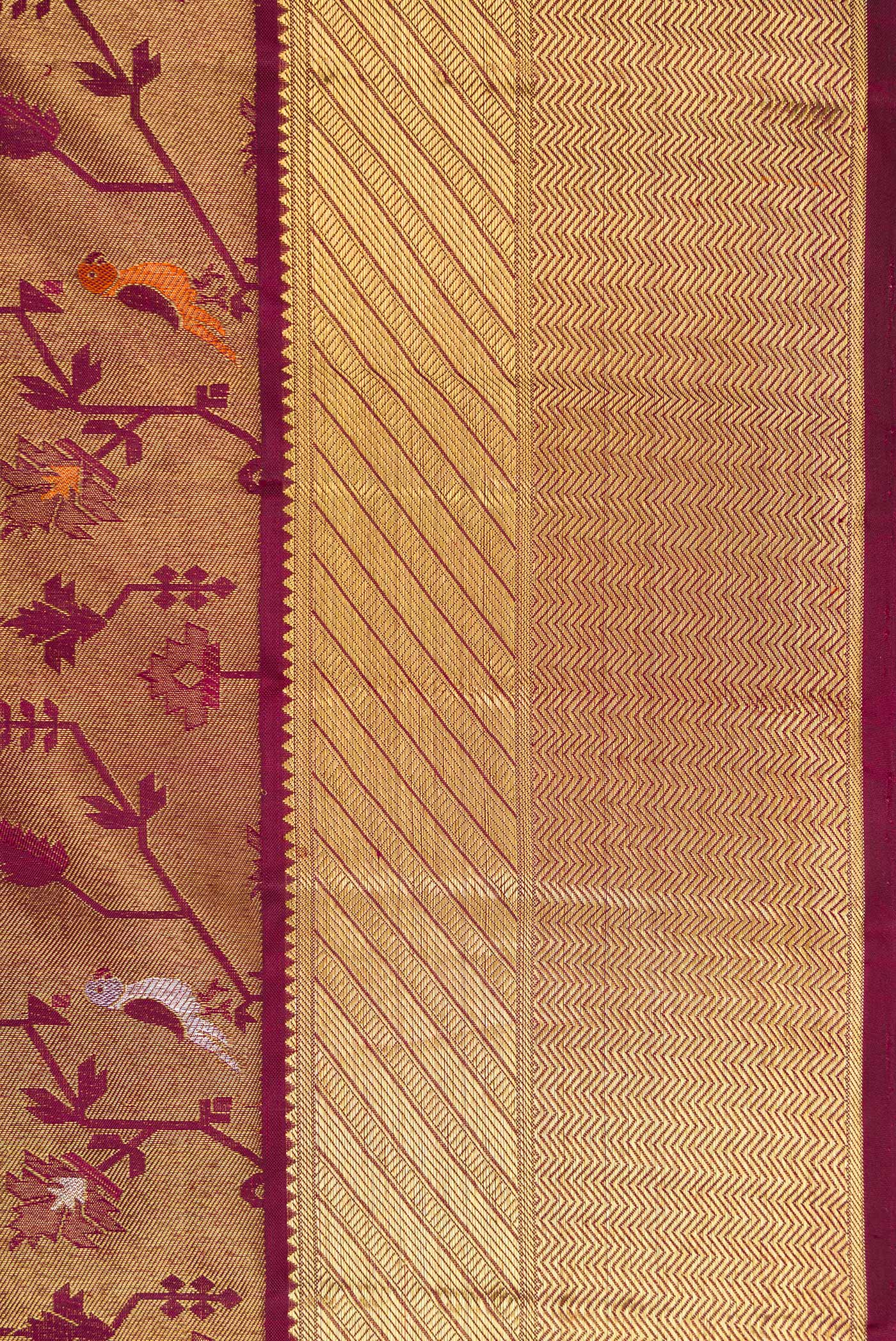 Pure Silk Pure Zari Burgundy Kanjivaram Saree - Image 3