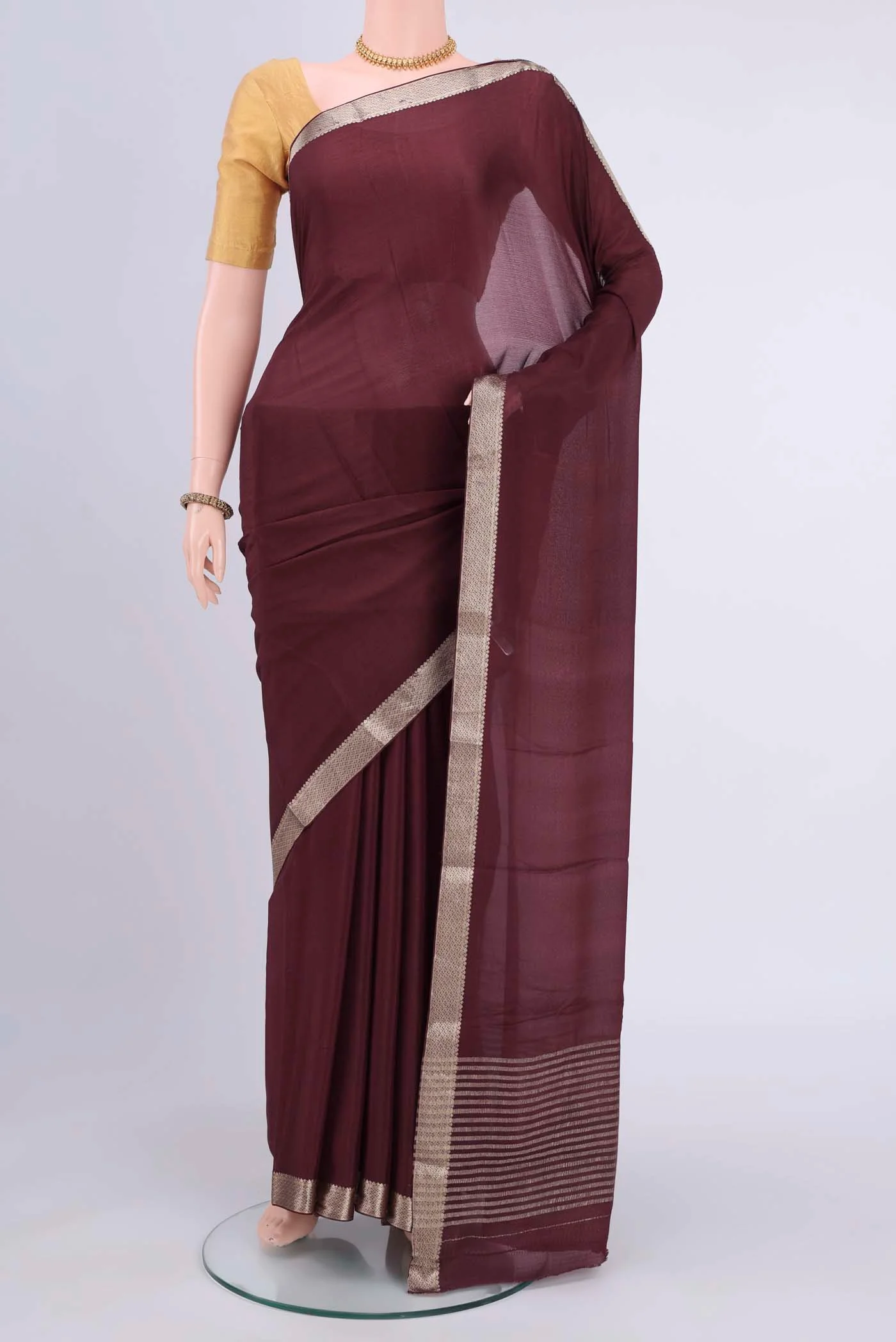 Burgundy Mysore Chiffon Saree