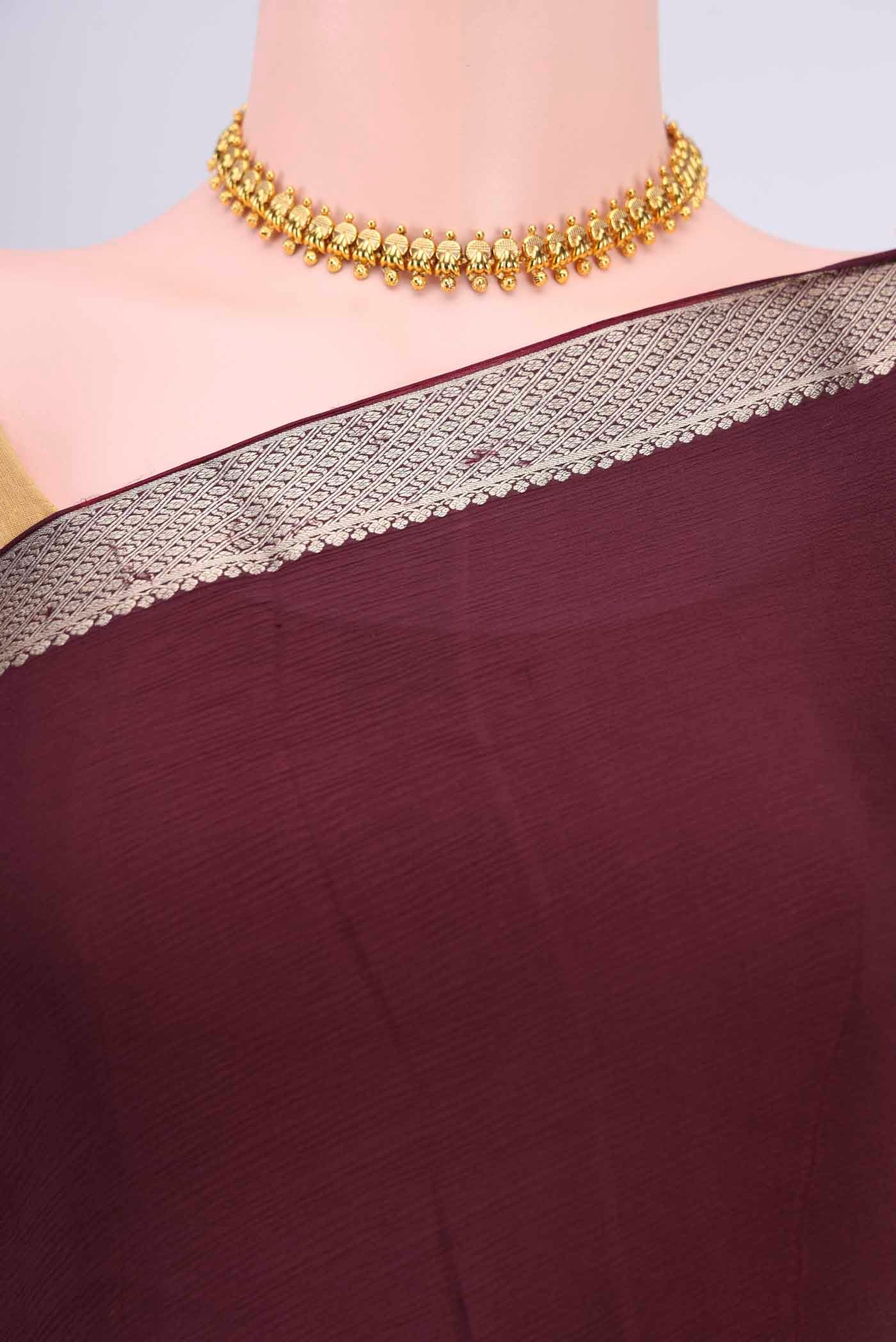 Burgundy Mysore Chiffon Saree - Image 2