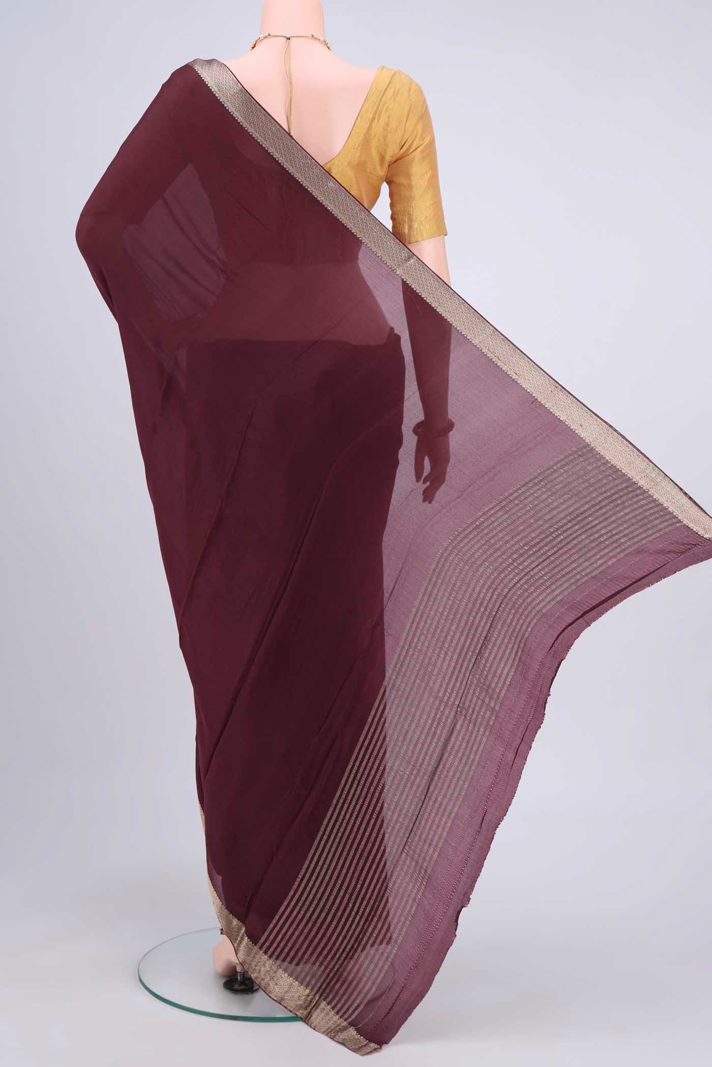 Burgundy Mysore Chiffon Saree - Image 3