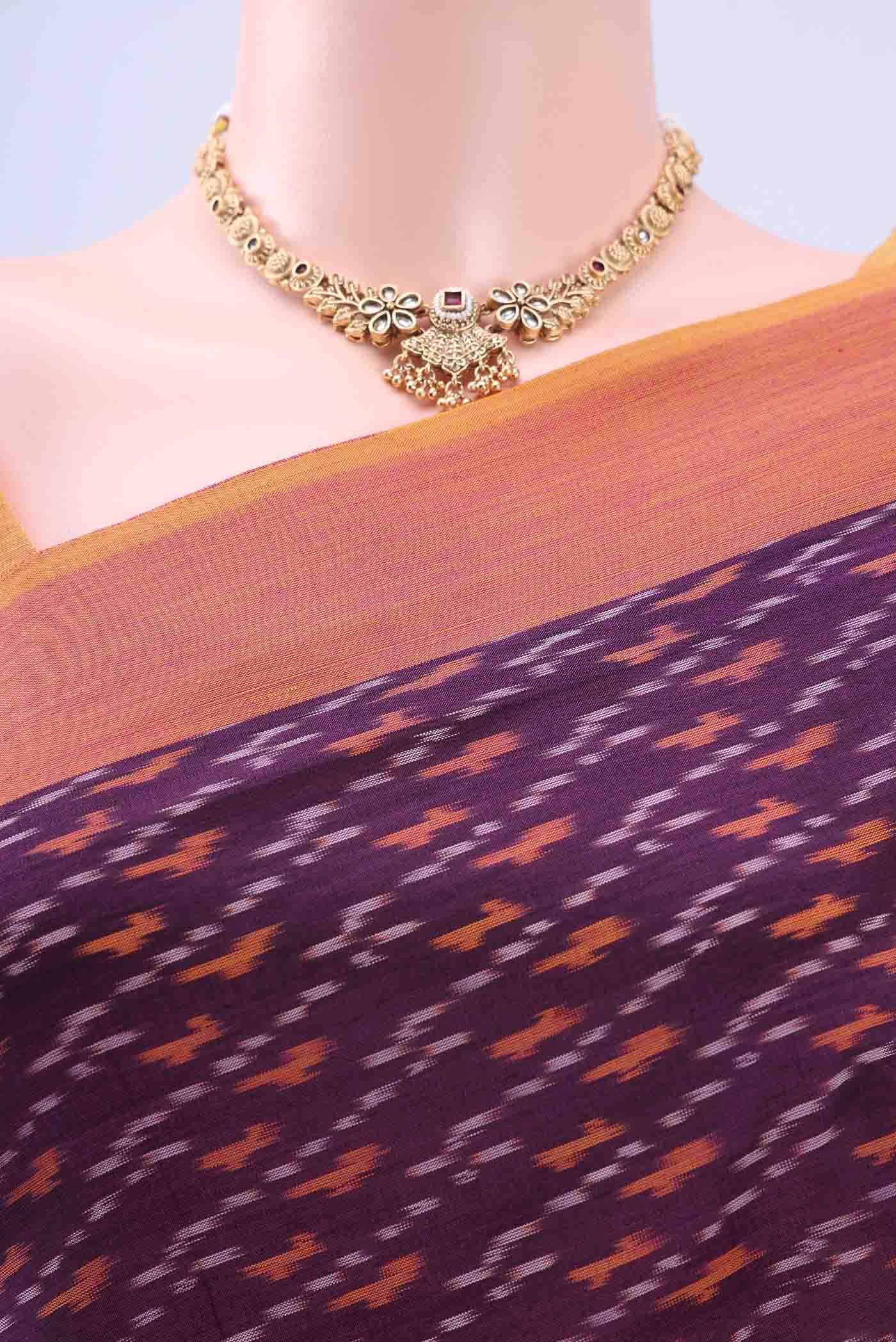 Burgundy Pochampally Cotton Saree - Image 3