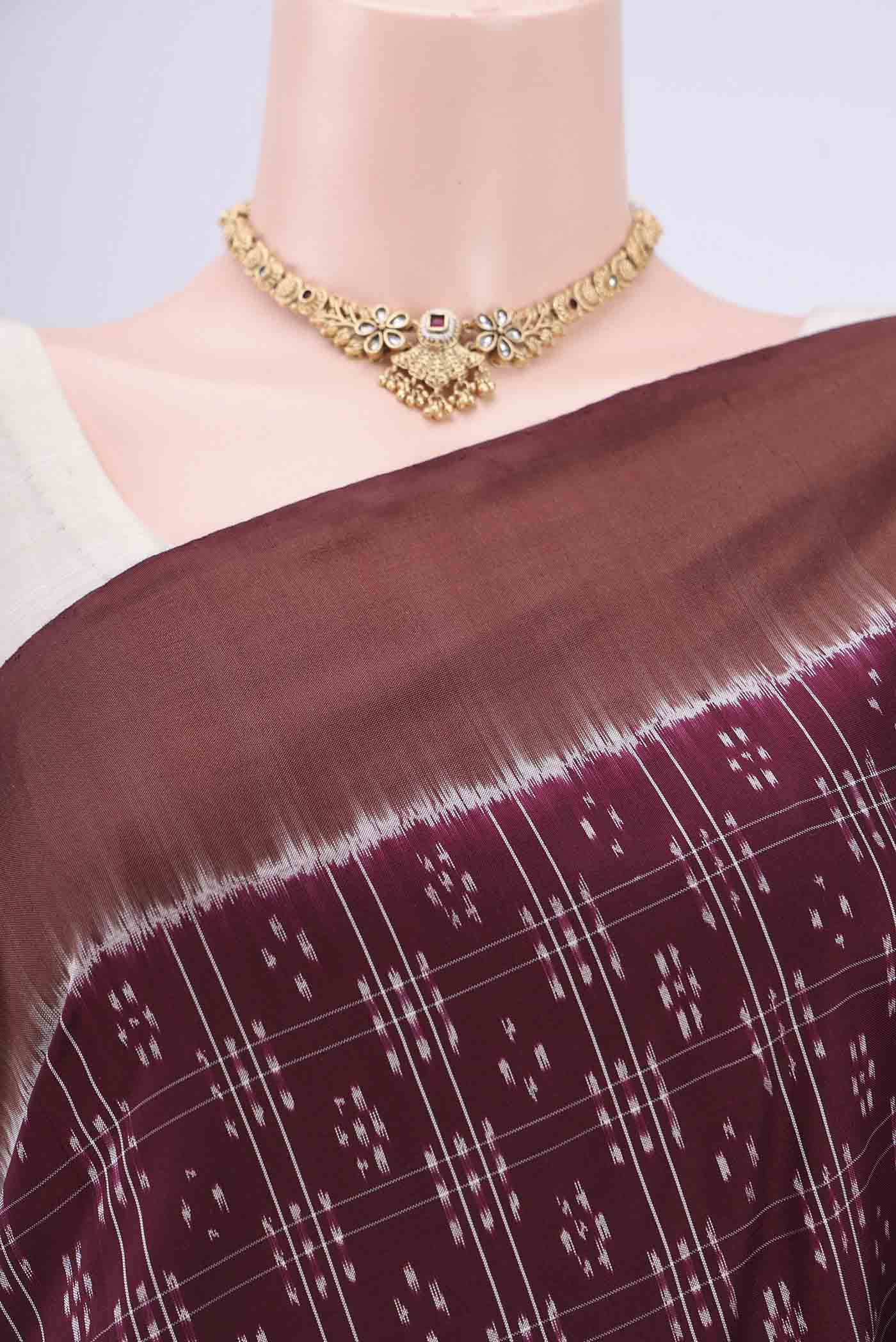 Burgundy Pochampally Silk Saree - Image 2
