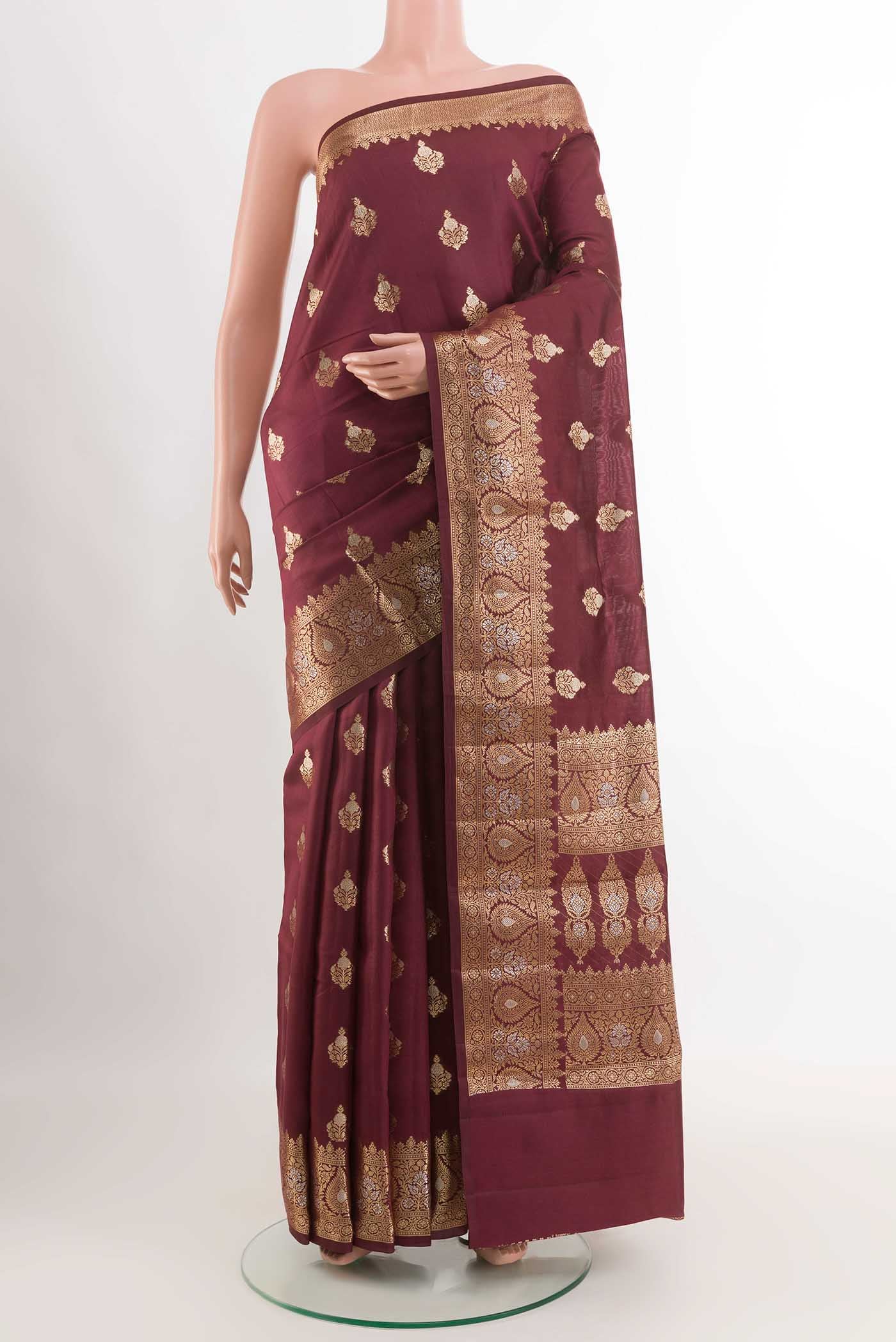 Burgundy Tussar Silk Saree