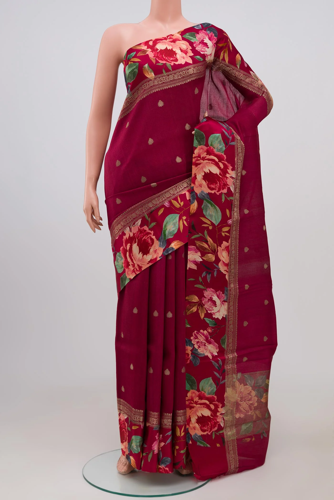 Magenta Tussar Silk Saree