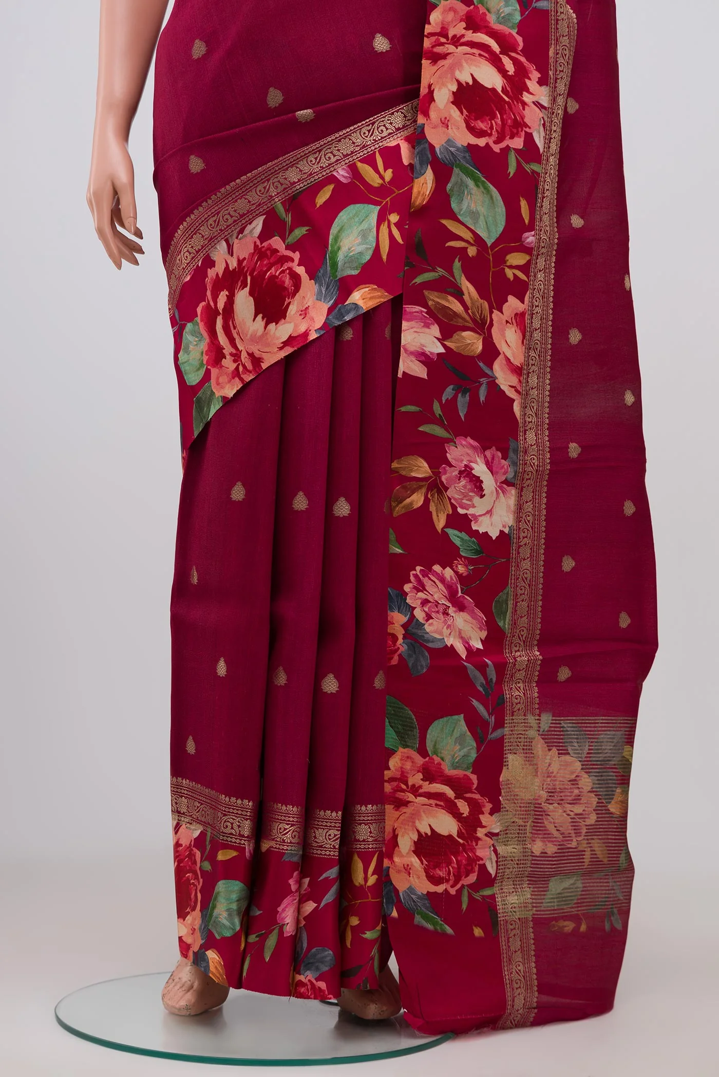 Magenta Tussar Silk Saree - Image 3