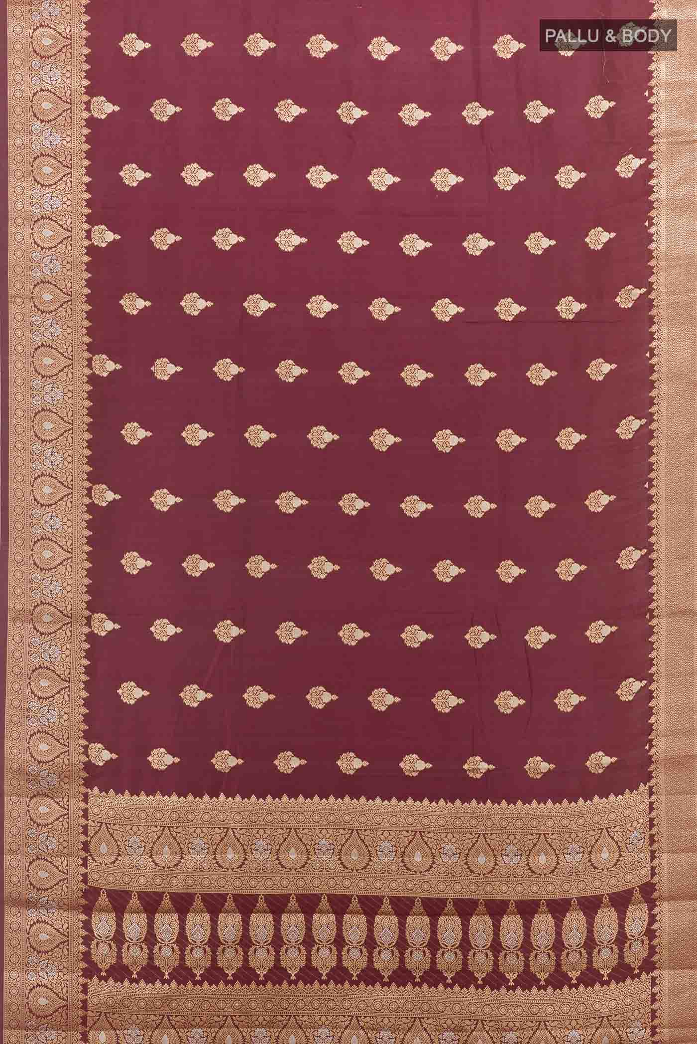 Burgundy Tussar Silk Saree - Image 4
