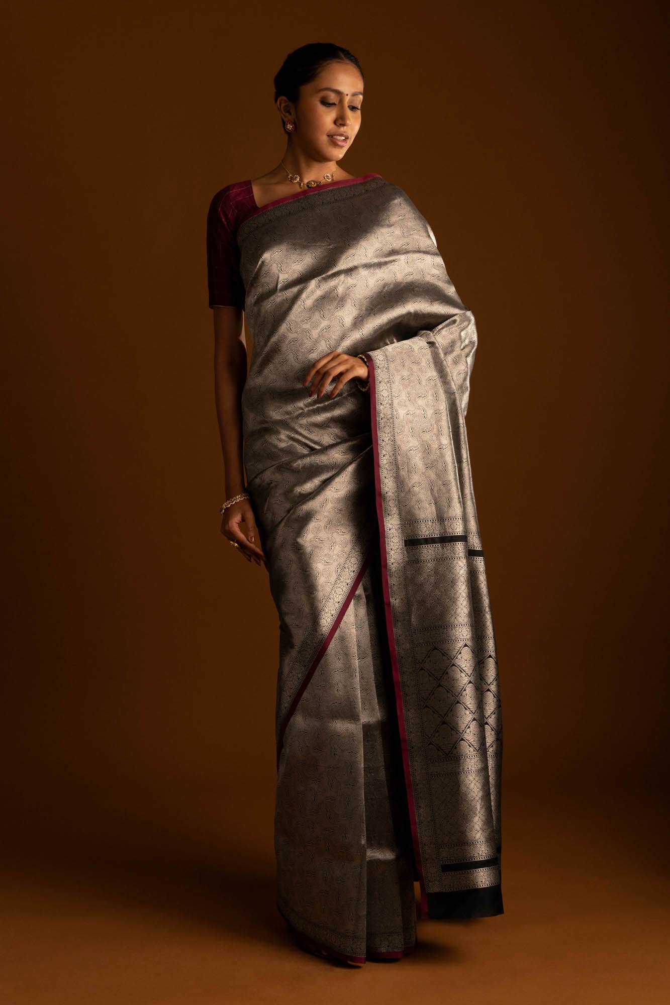 By the Bank of Ganges-Black Banarasi Silk Saree - Image 2