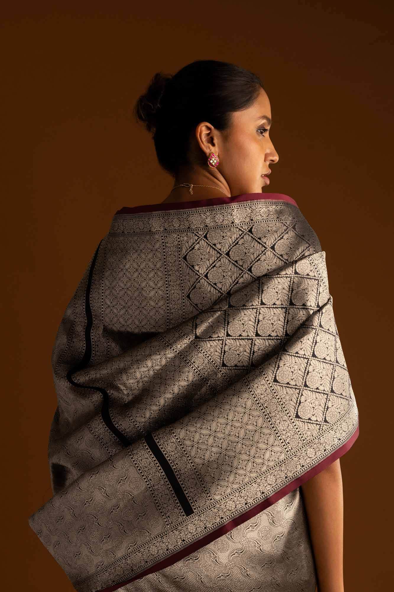 By the Bank of Ganges-Black Banarasi Silk Saree - Image 3