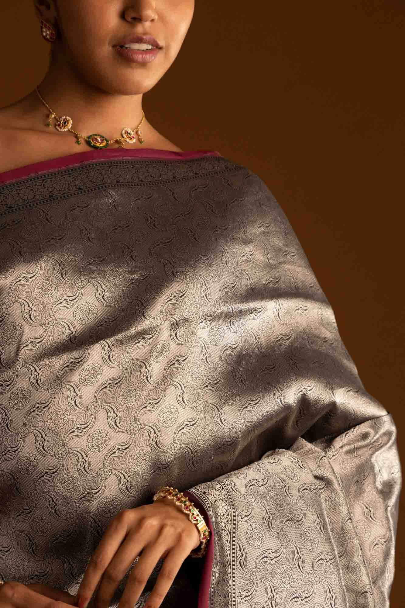 By the Bank of Ganges-Black Banarasi Silk Saree - Image 4