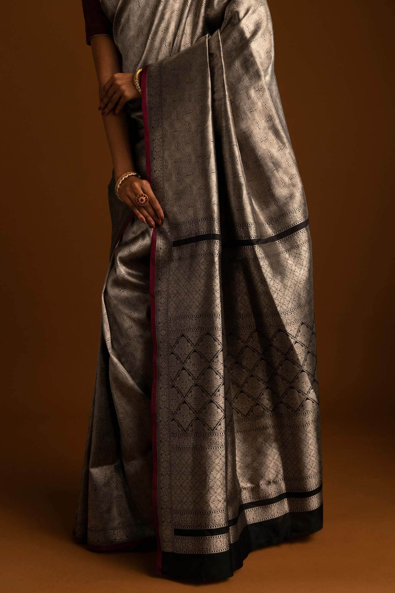 By the Bank of Ganges-Black Banarasi Silk Saree - Image 6